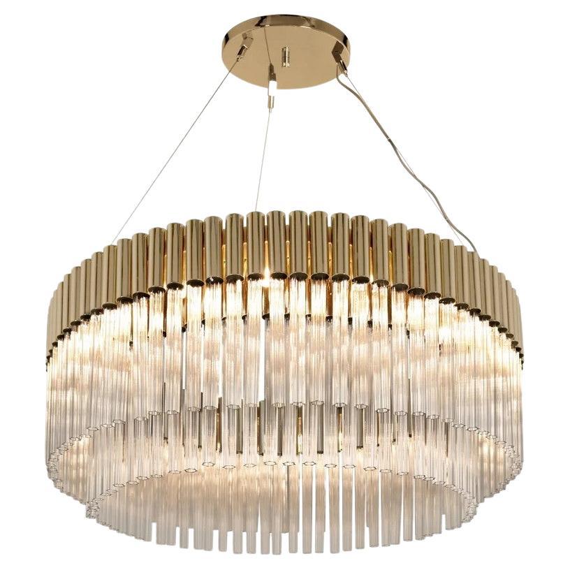Handmade Gold-Plated Chandelier Encased in Clear Crystal Glass