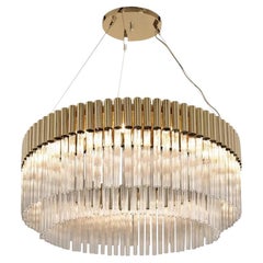 Handmade Gold-Plated Chandelier Encased in Clear Crystal Glass