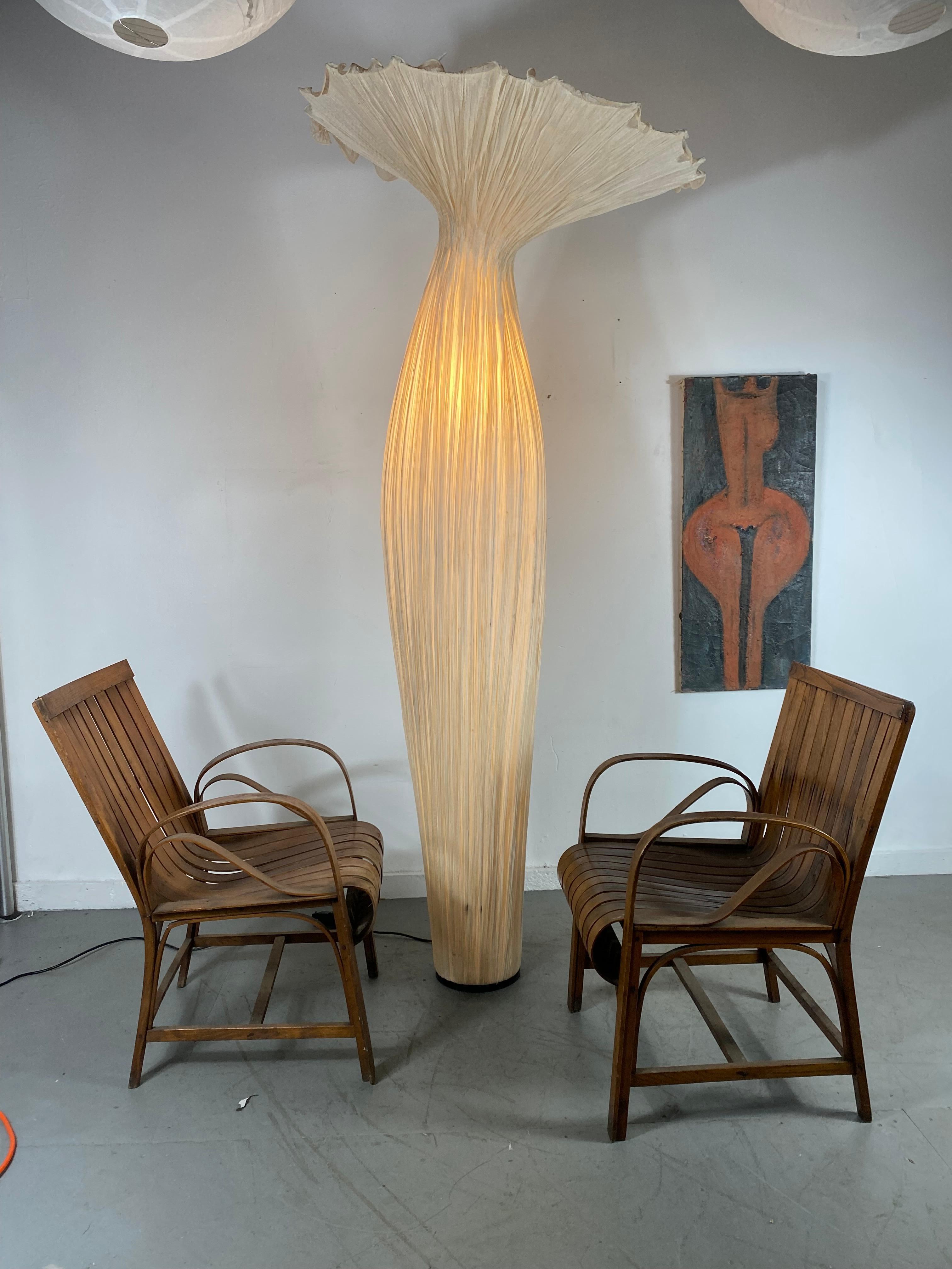 Stunning organic floor lamp made by Aqua Creations, illuminated sculpture !, elegant flowing design made by hand of crushed silk and metal. It casts a soft, dream-like glow from its silk shades that brings distinction to any interior., minor
