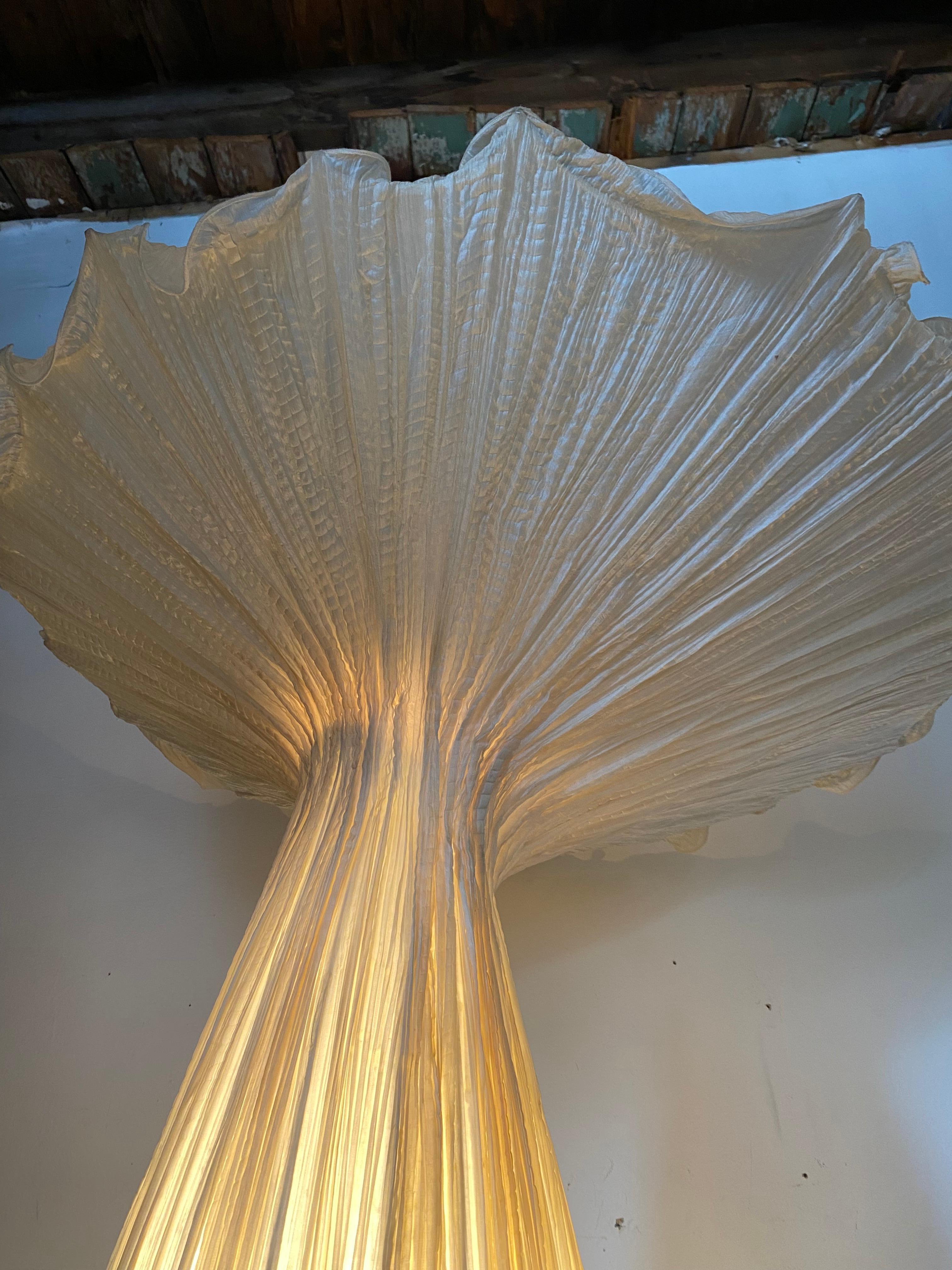 Steel Handmade Gold Pleated Silk Evening Glory Floor Lamp by Aqua Creations
