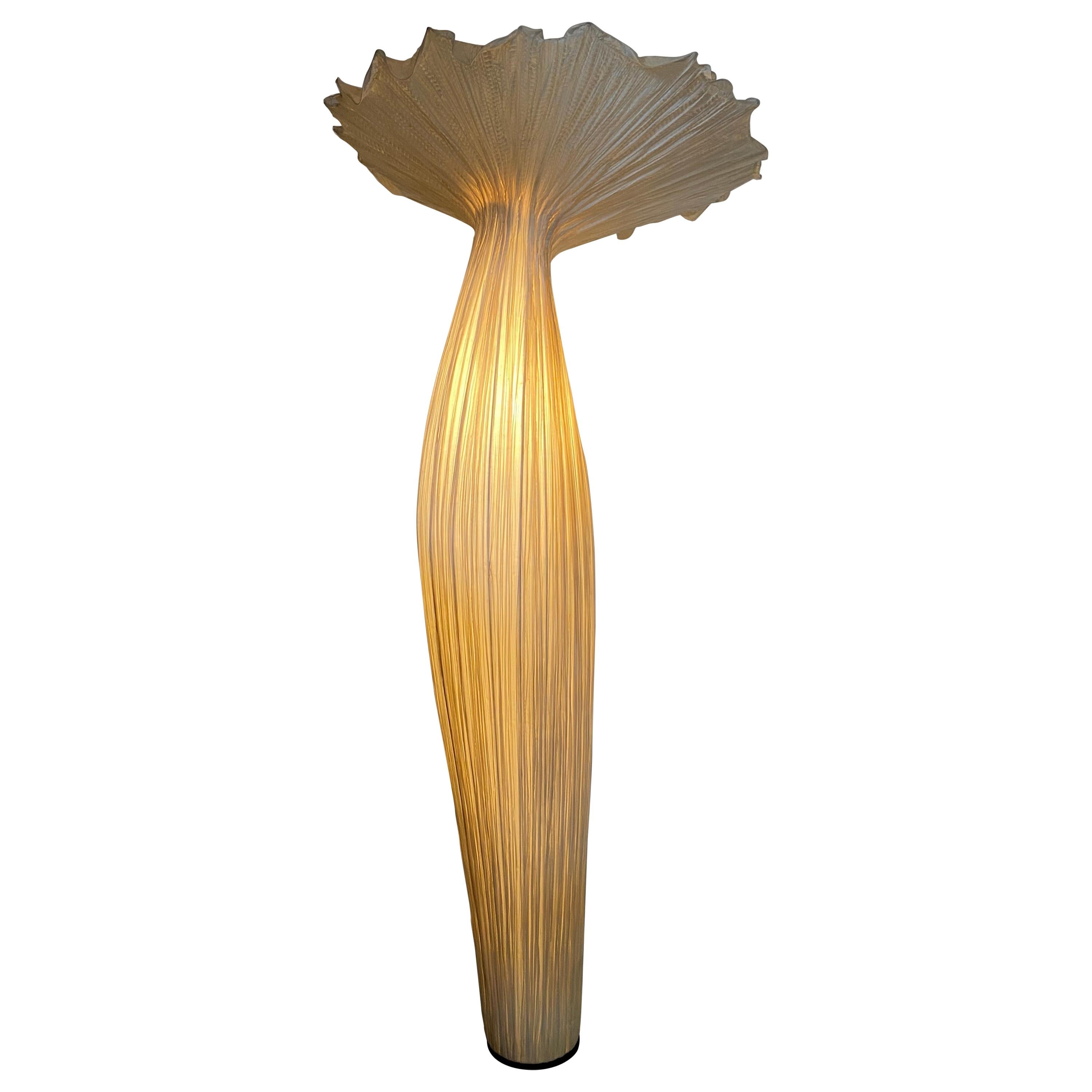 Handmade Gold Pleated Silk Evening Glory Floor Lamp by Aqua Creations