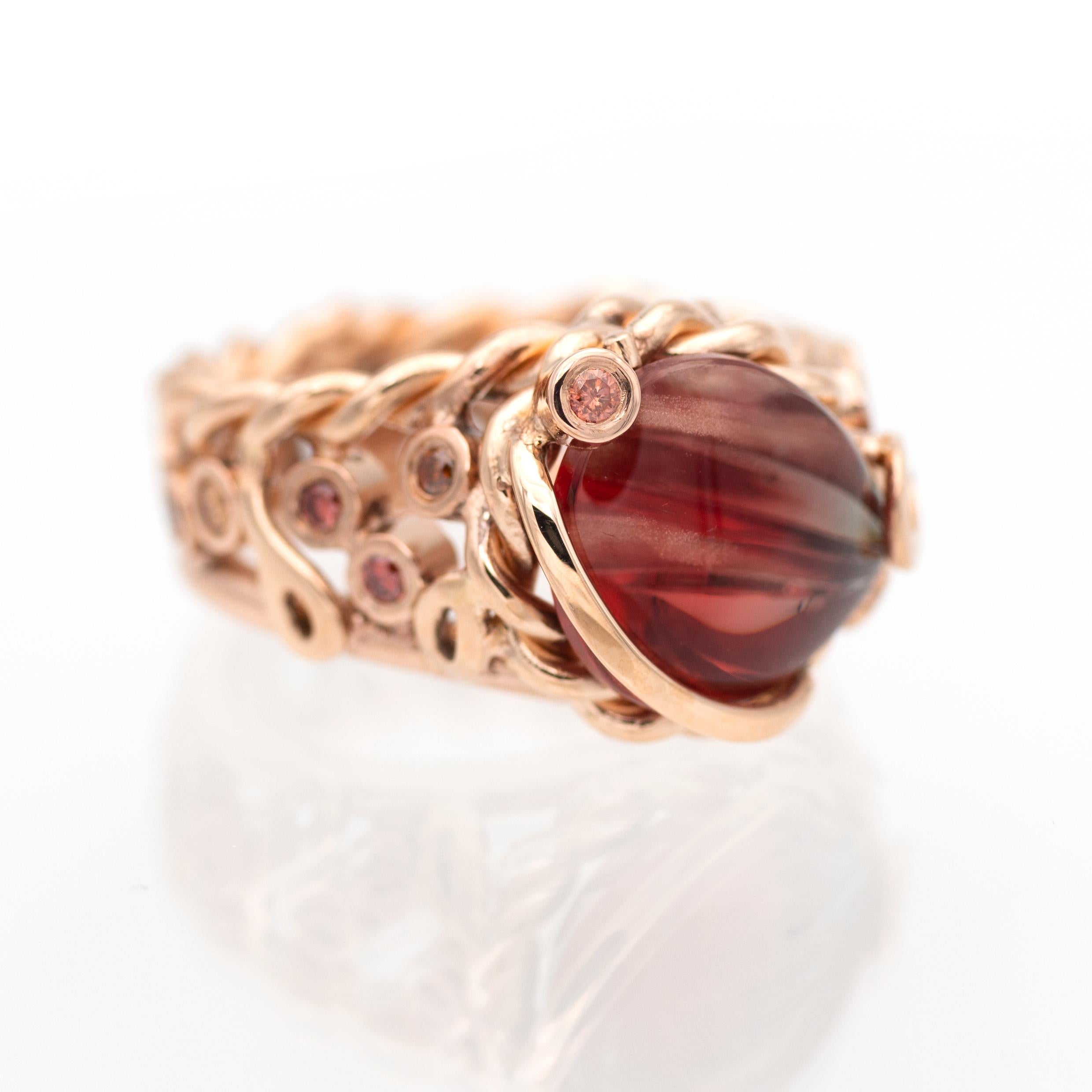 Handgefertigter Goldring Oregon Sunstone Brilliants (Zeitgenössisch) im Angebot