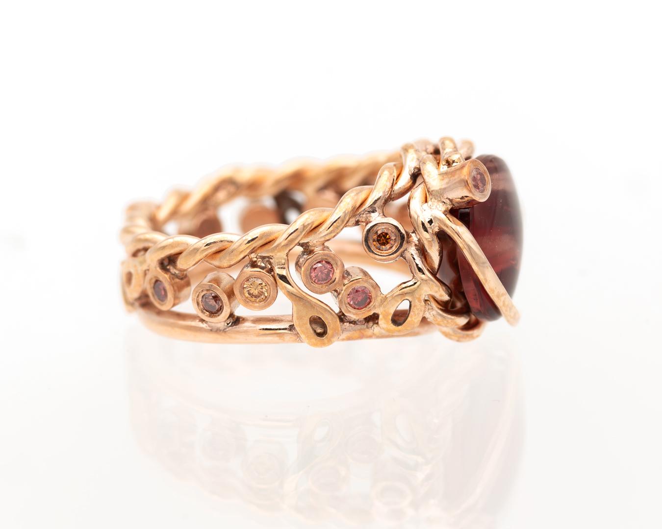 Handgefertigter Goldring Oregon Sunstone Brilliants im Zustand „Neu“ im Angebot in Loßburg, DE