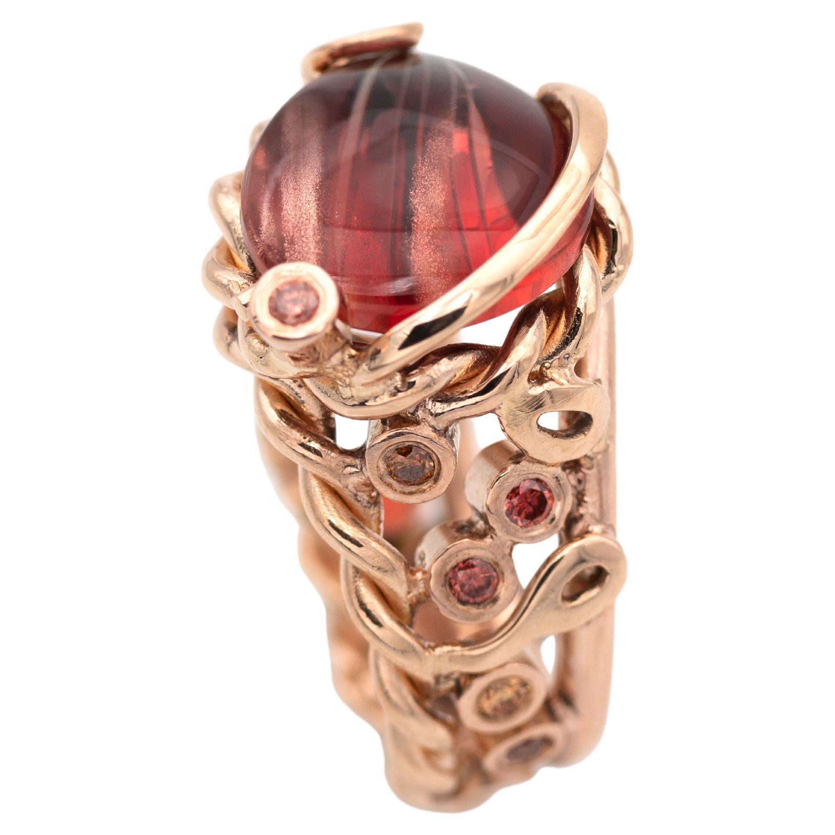 Handgefertigter Goldring Oregon Sunstone Brilliants im Angebot