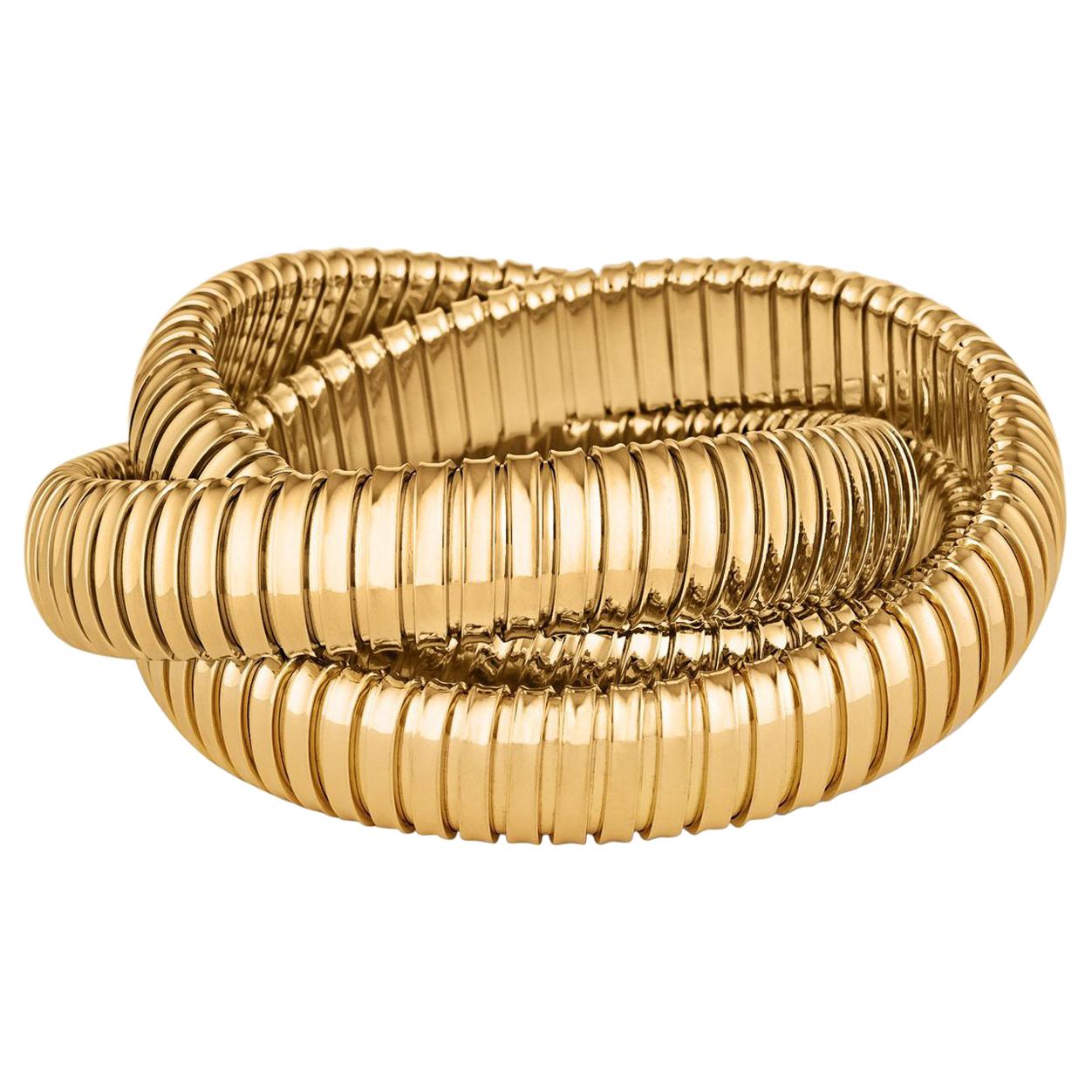 Handmade Gold Three-Strand Tubogas Rolling Bangle Bracelet For Sale