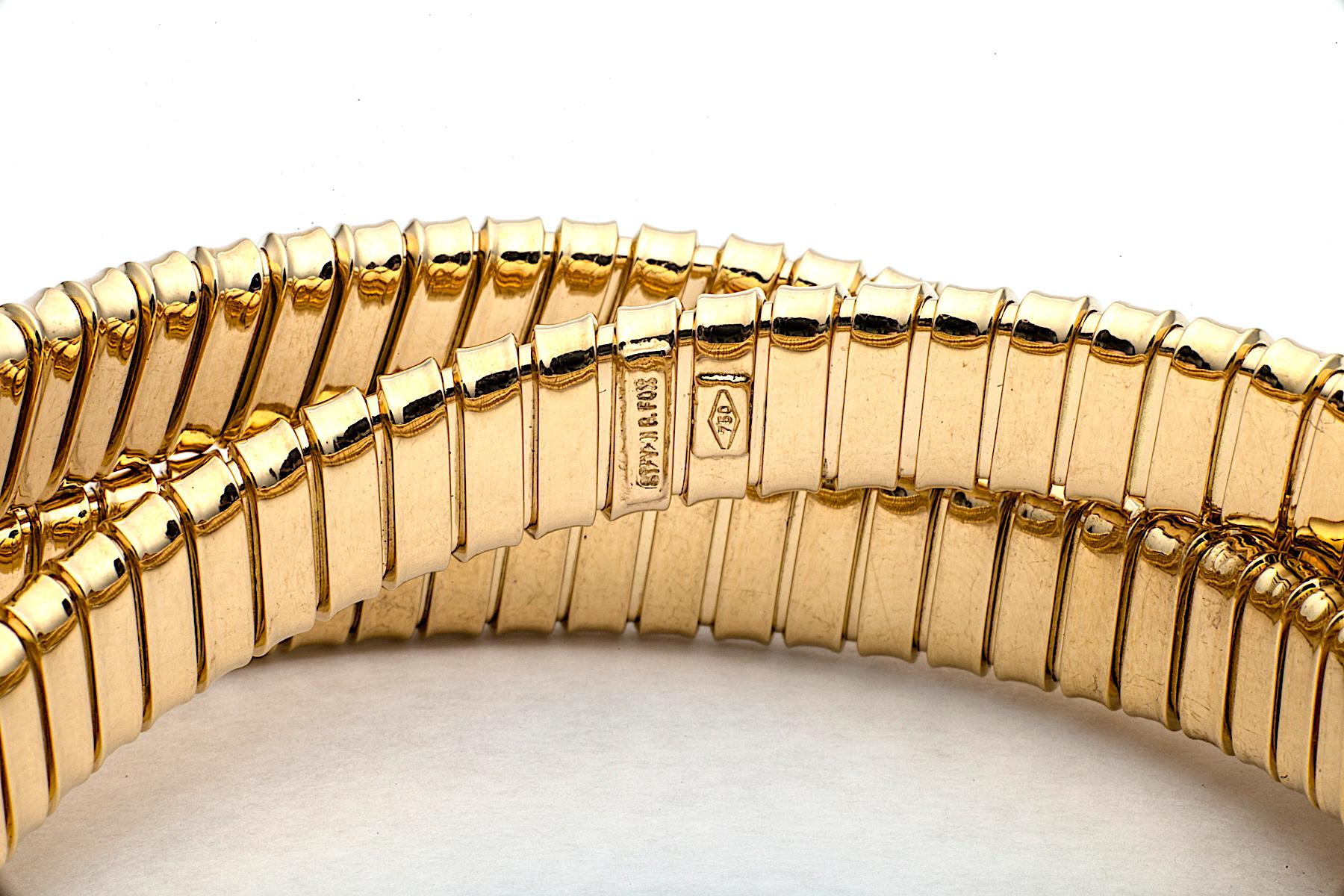 Contemporain Bracelet jonc tubogas à trois brins en or 9 mm, fait à la main en vente