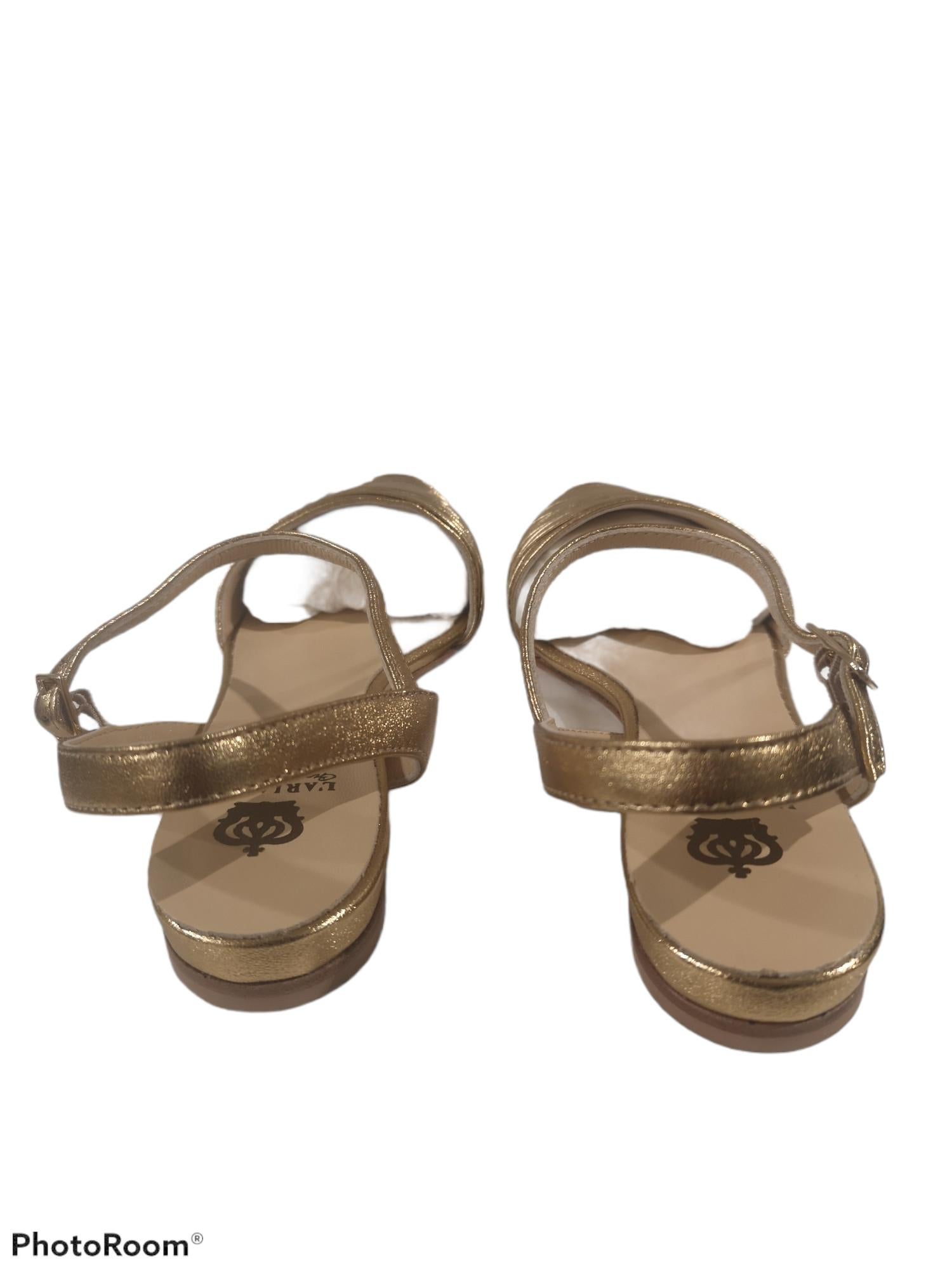 Brown Handmade gold tone leather sandals - ballerinas
