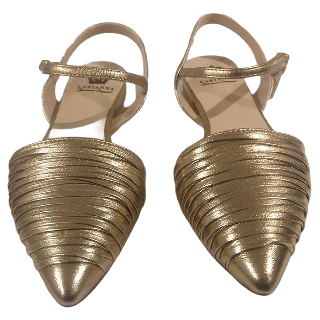 Handmade gold tone leather sandals - ballerinas