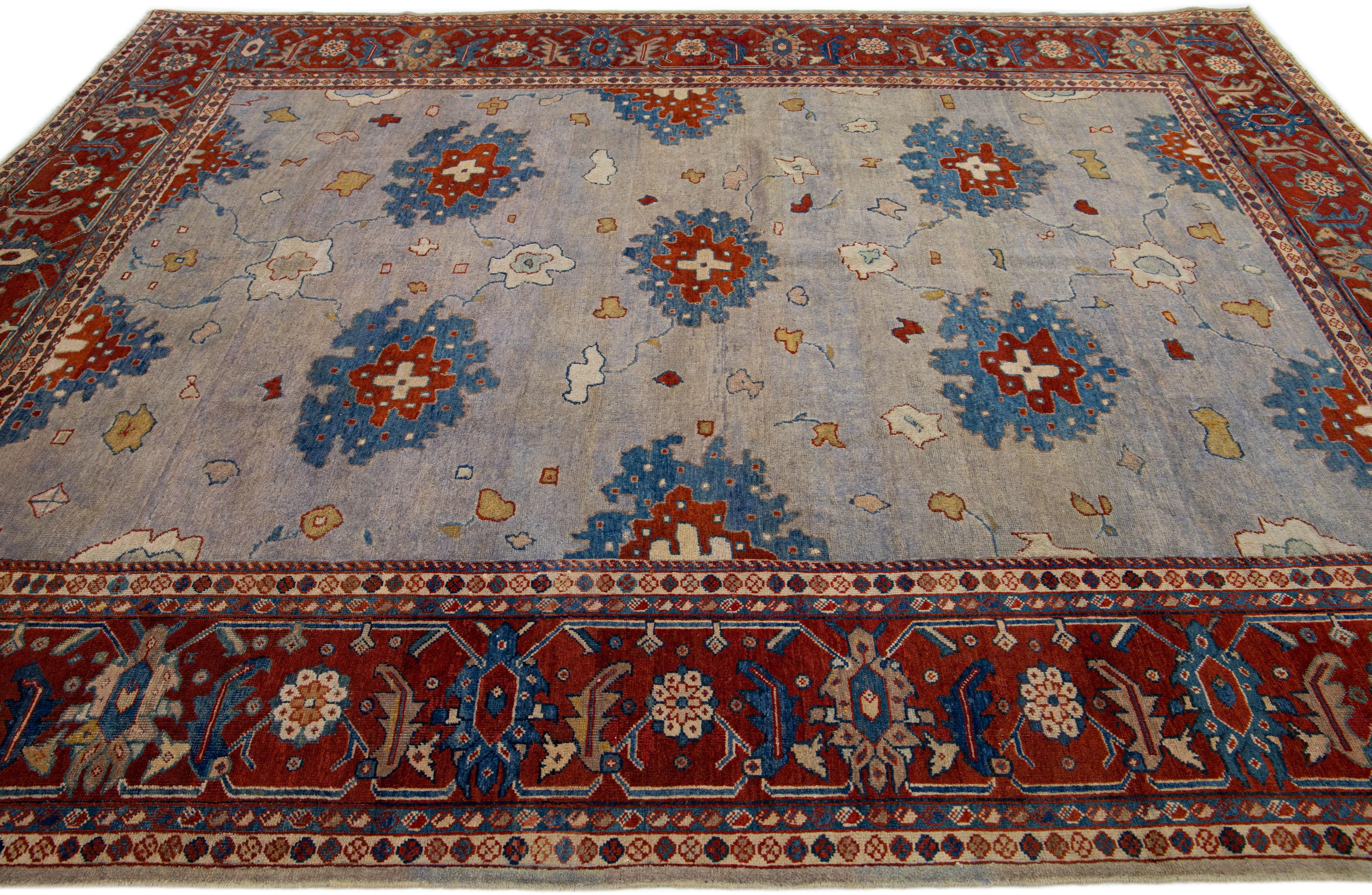 Hand-Knotted  Handmade Gray Antique Persian Mahal Wool Rug with Allover Design For Sale