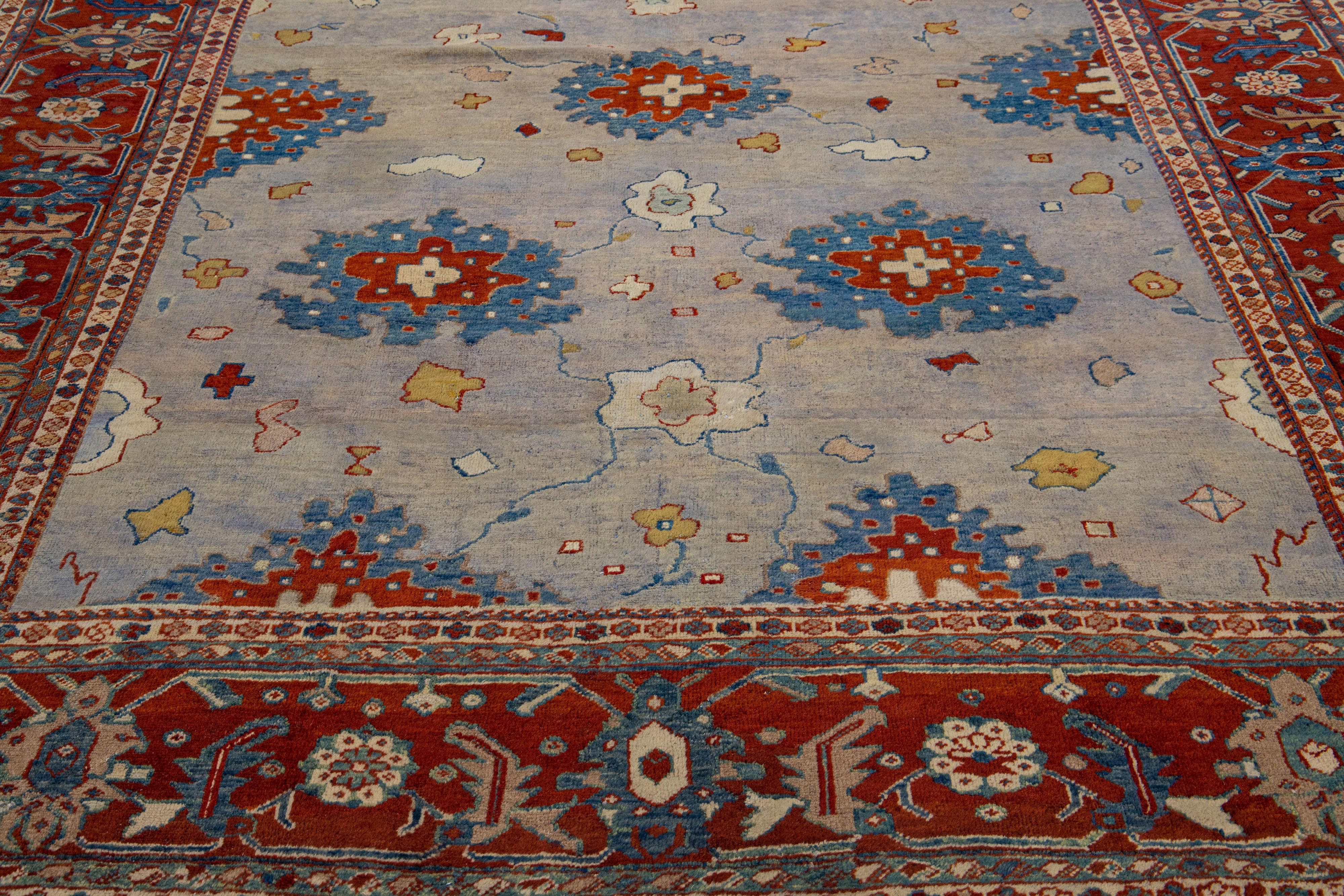 20th Century  Handmade Gray Antique Persian Mahal Wool Rug with Allover Design For Sale