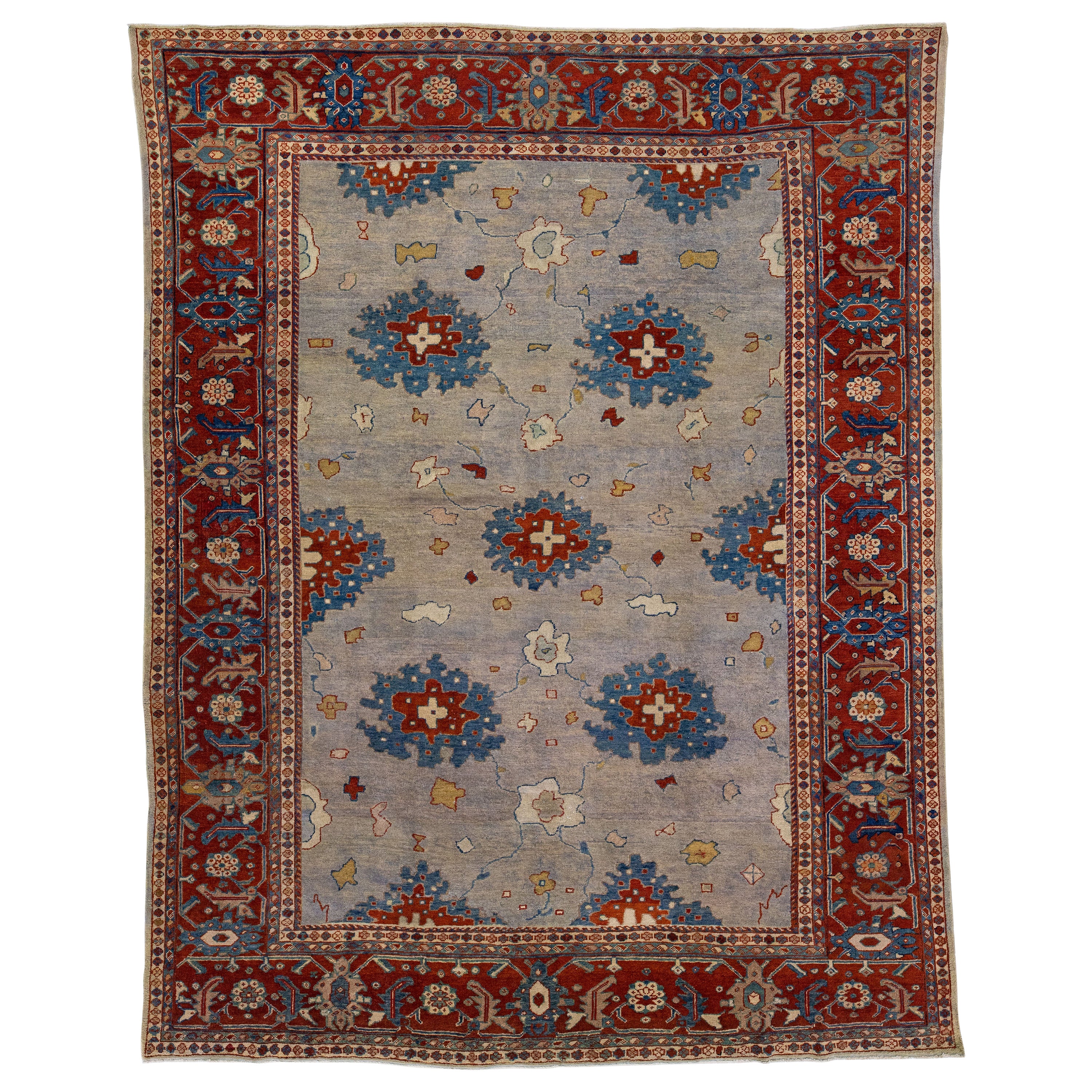 Tapis en laine Mahal gris ancien, fait main, avec motif Allover