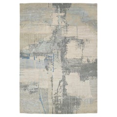 Handmade Gray Modern Tibetan Wool & Silk Rug With Abstract Design