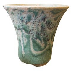 Handmade Green and White Glazed Ceramic Planter