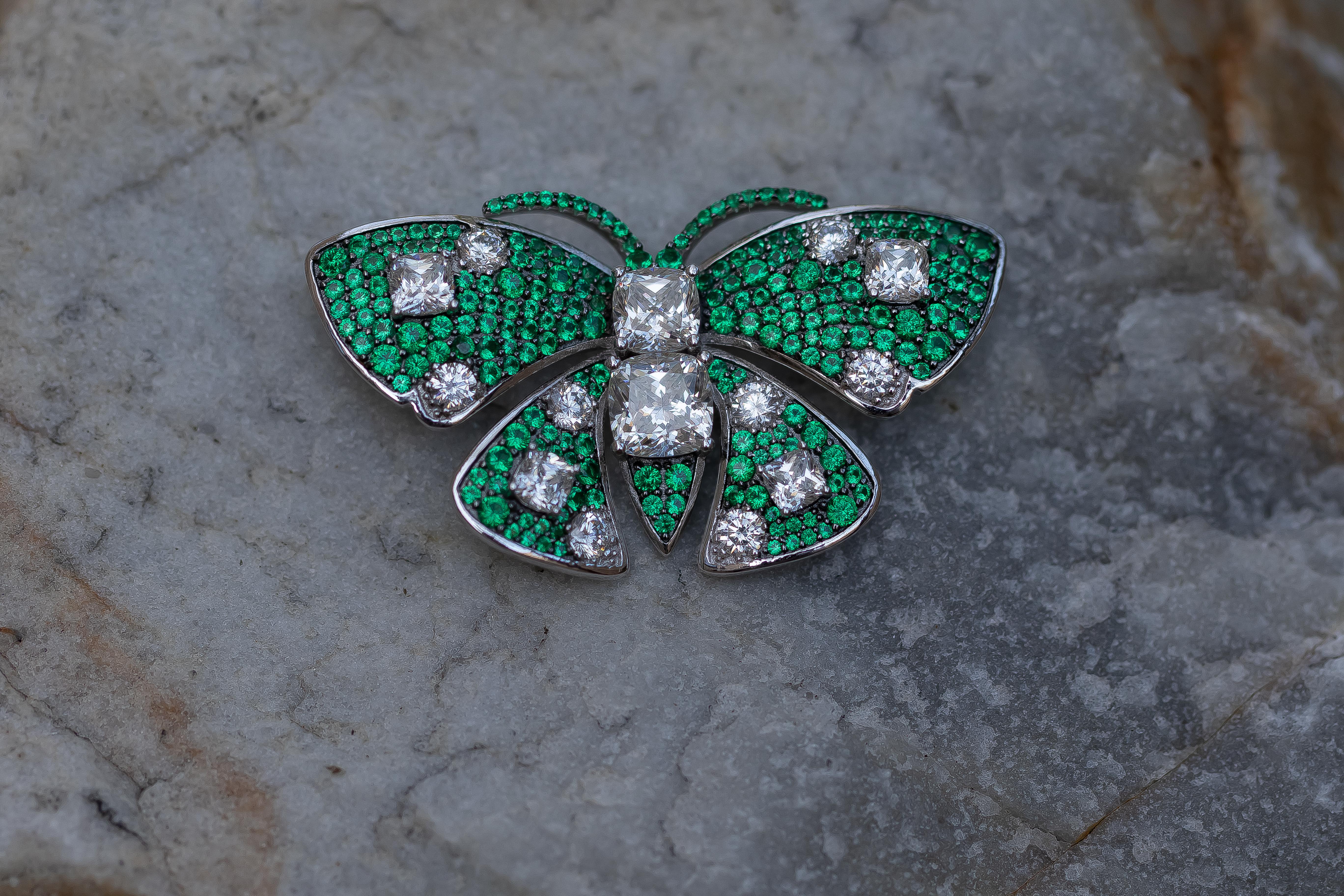 Modern Handmade Green Butterfly Brooch For Sale