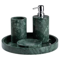 Set da bagno in marmo verde fatto a mano con vassoio rotondo