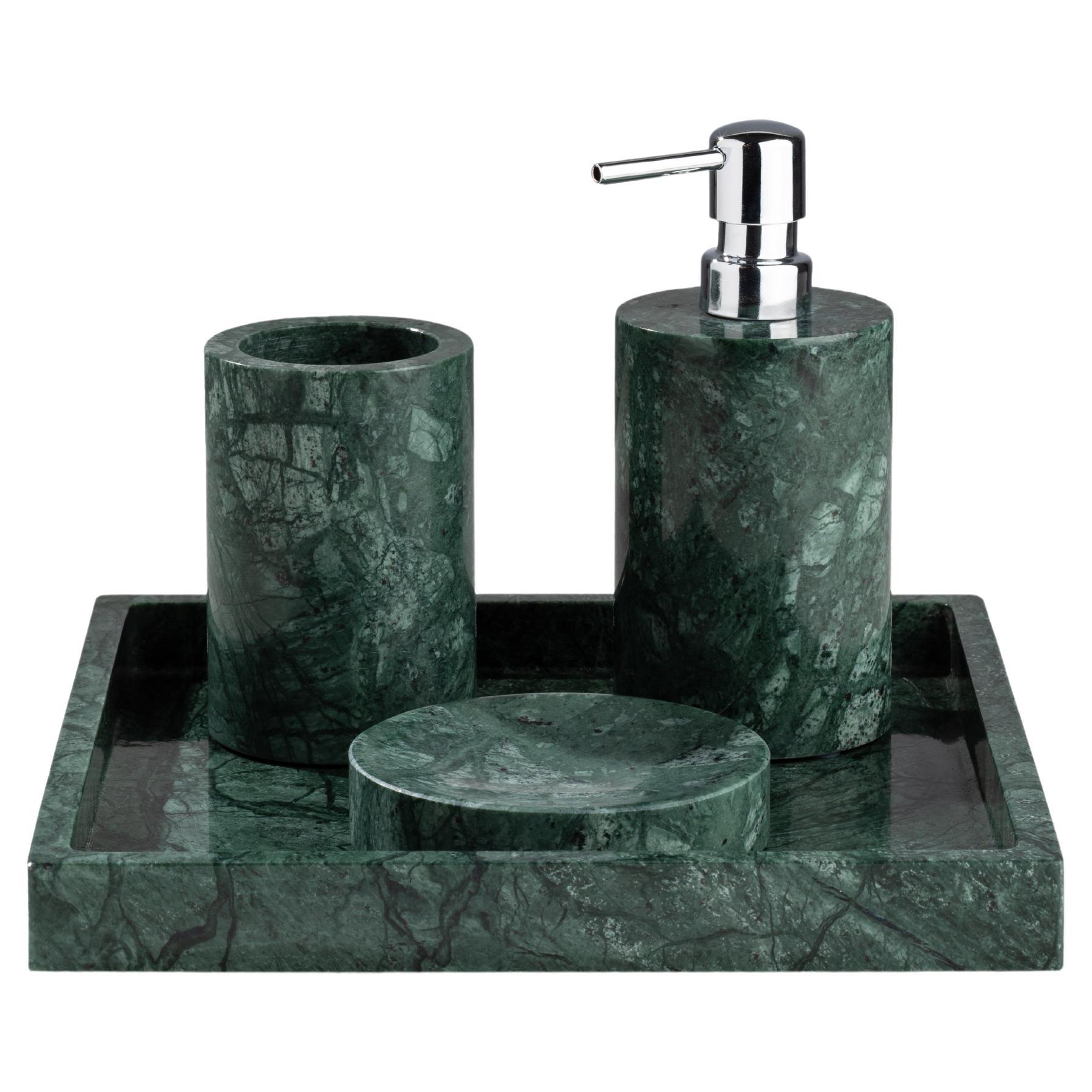 Handmade Green Marble Bathroom Set with Square Tray