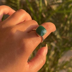 Anillo hecho a mano de ónix verde grande Single Stone de plata 925 Joyas para ella
