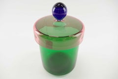 Handmade Green, Pink and Blue Glass Lidded Jar by Erik Höglund, 1992