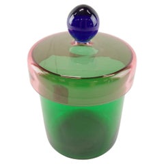 Handmade Green, Pink and Blue Glass Lidded Jar by Erik Höglund, 1992