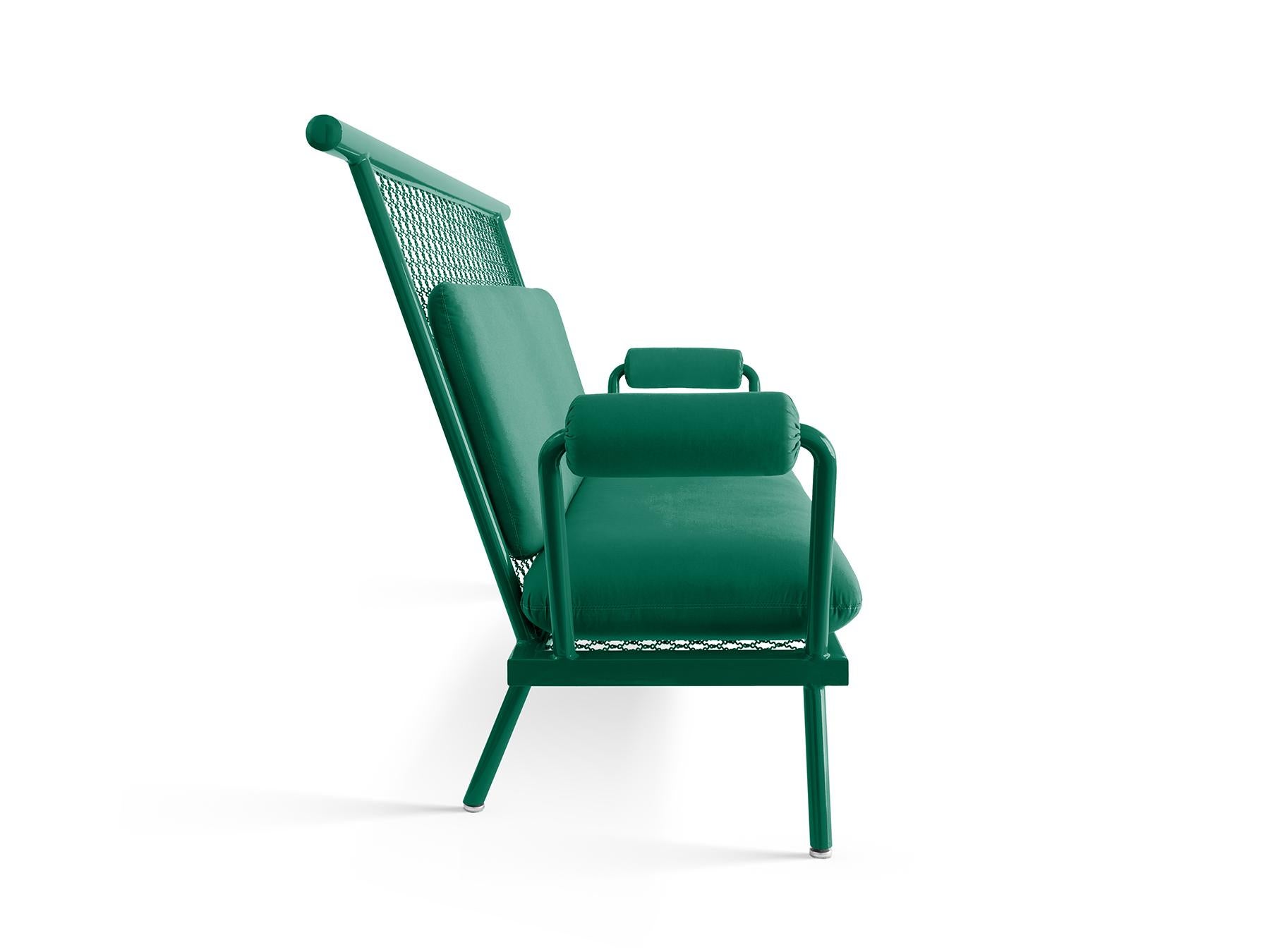 Handgefertigtes PK7-Sofa in Grün, Struktur aus Kohlenstoffstahl und Metallnetz von Paulo Kobylka (Industriell) im Angebot