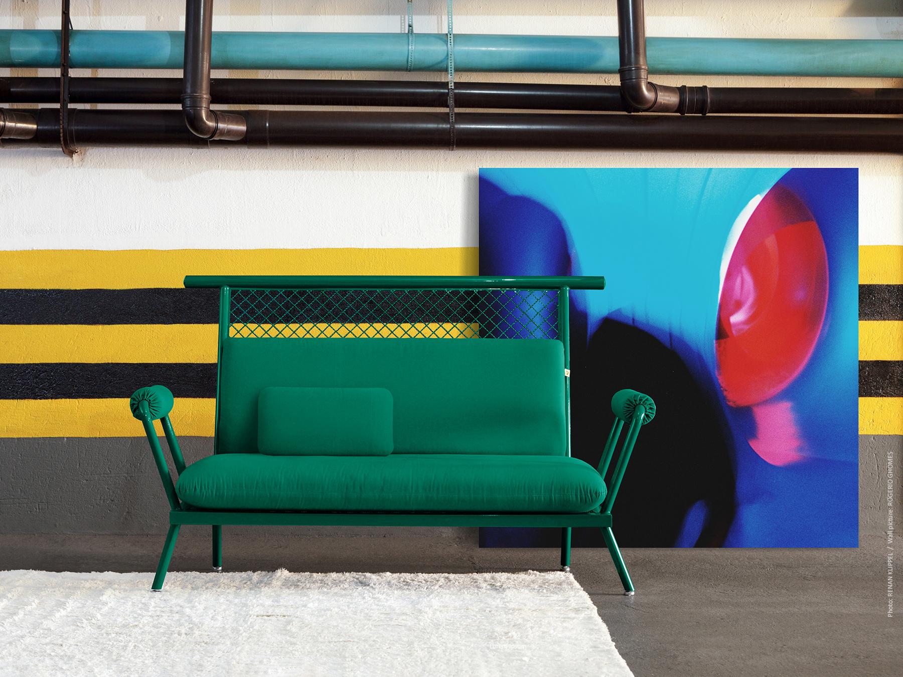 Handgefertigtes PK7-Sofa in Grün, Struktur aus Kohlenstoffstahl und Metallnetz von Paulo Kobylka (21. Jahrhundert und zeitgenössisch) im Angebot