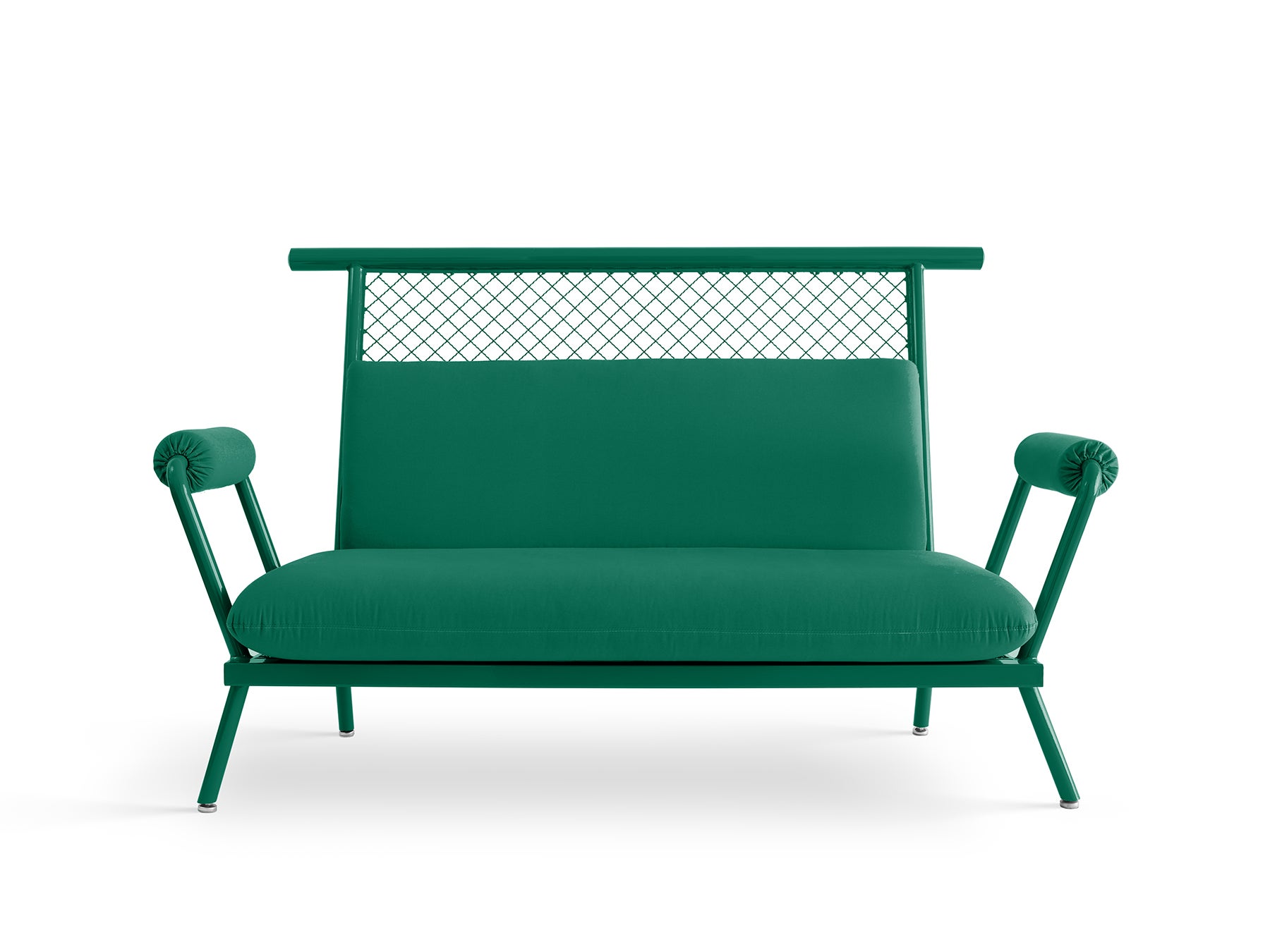 Handgefertigtes PK7-Sofa in Grün, Struktur aus Kohlenstoffstahl und Metallnetz von Paulo Kobylka im Angebot