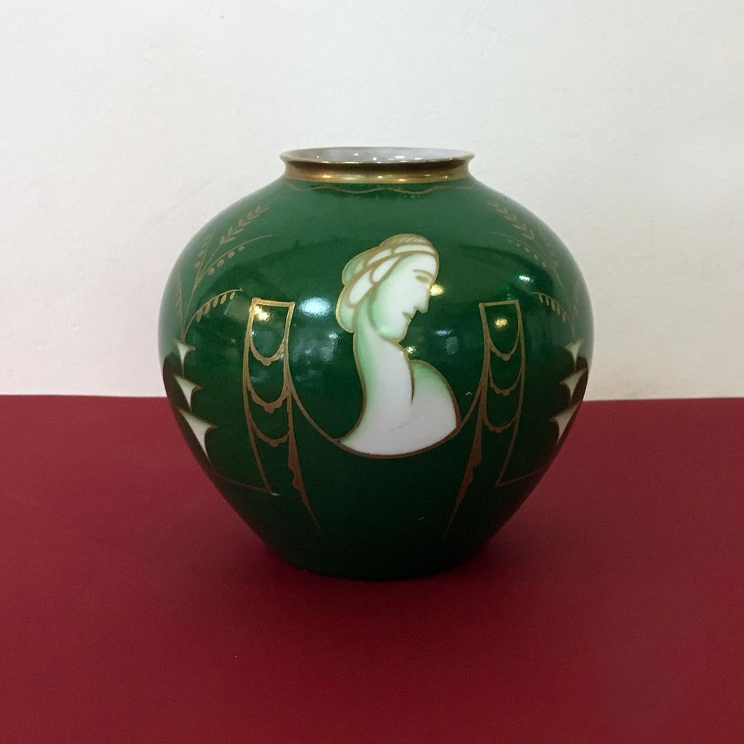 Handmade Green, Pure Gold and White Ceramic Vase by Thomas Group, 1940s In Good Condition In MIlano, IT