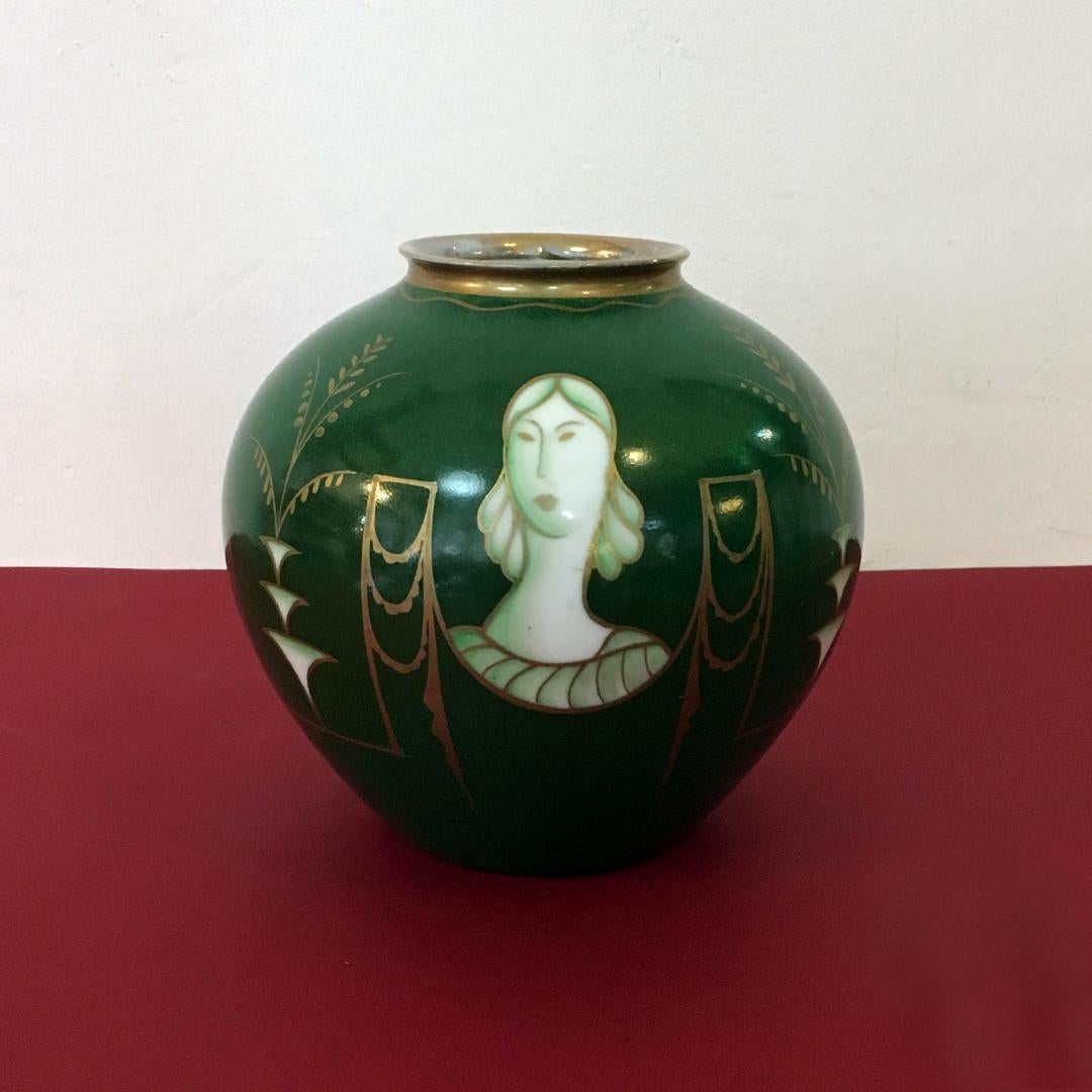 Mid-20th Century Handmade Green, Pure Gold and White Ceramic Vase by Thomas Group, 1940s