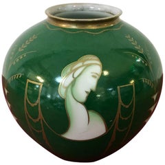 Handmade Green, Pure Gold and White Ceramic Vase by Thomas Group, 1940s