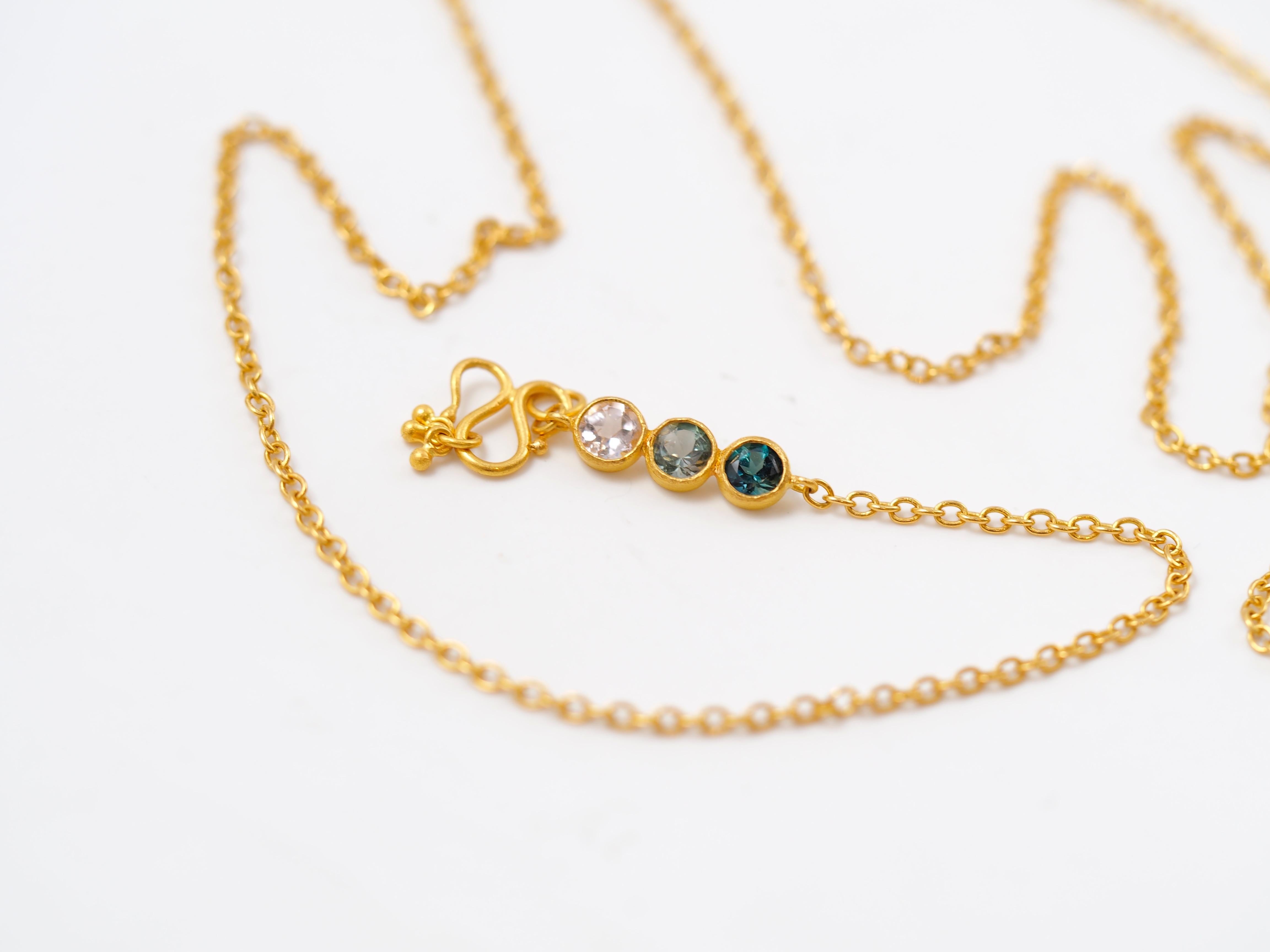 Contemporary Handmade Green Tourmaline 20 Karat Gold Chain Necklace