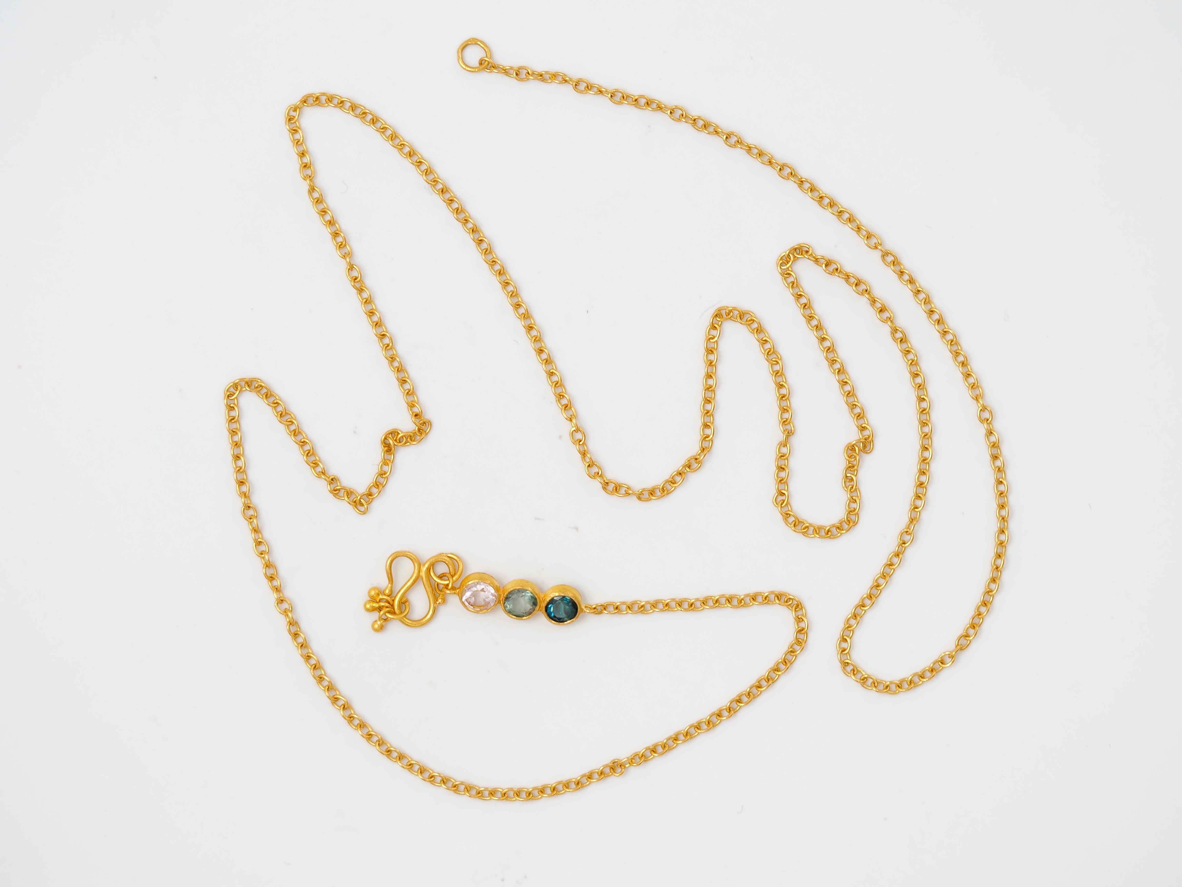 Round Cut Handmade Green Tourmaline 20 Karat Gold Chain Necklace