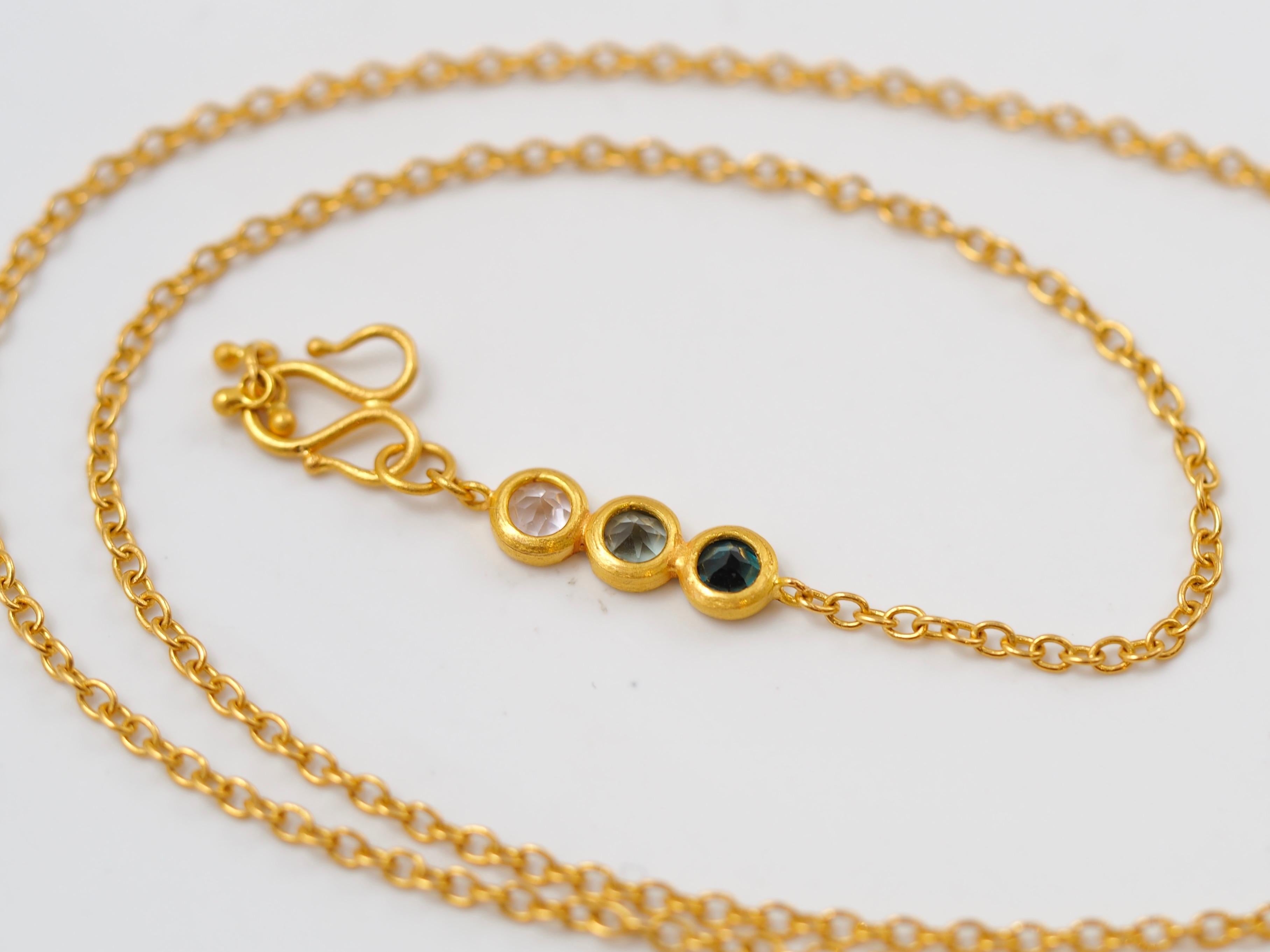 Handmade Green Tourmaline 20 Karat Gold Chain Necklace In New Condition In Paris, Paris