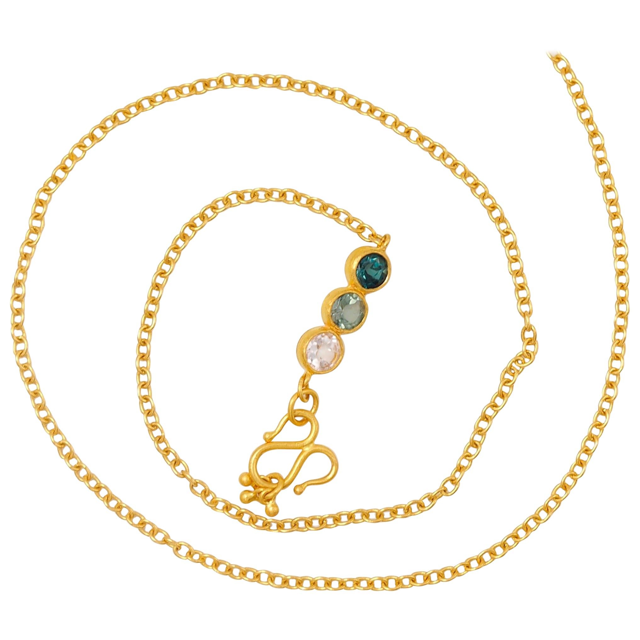 Handmade Green Tourmaline 20 Karat Gold Chain Necklace