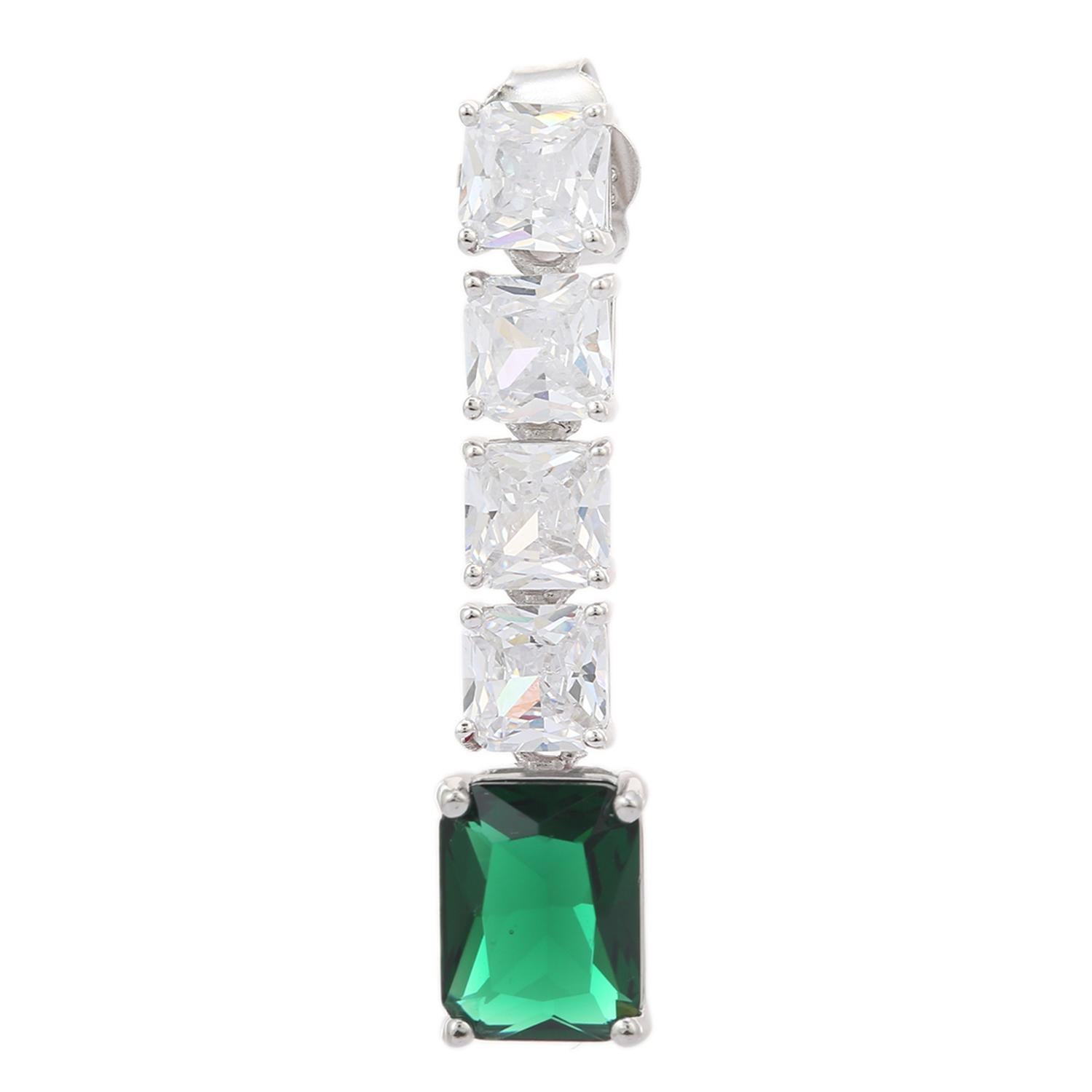 Art Deco Handmade Green Zirconia Linear Drop Earrings for Women Jewelry in 925 Silver For Sale