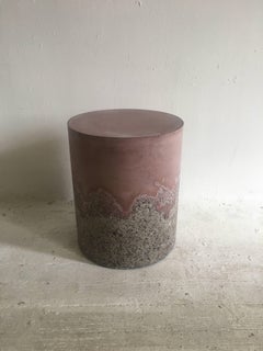 Handmade Grey Agate and Burgundy Plaster Drum, Side Table by Samuel Amoia
