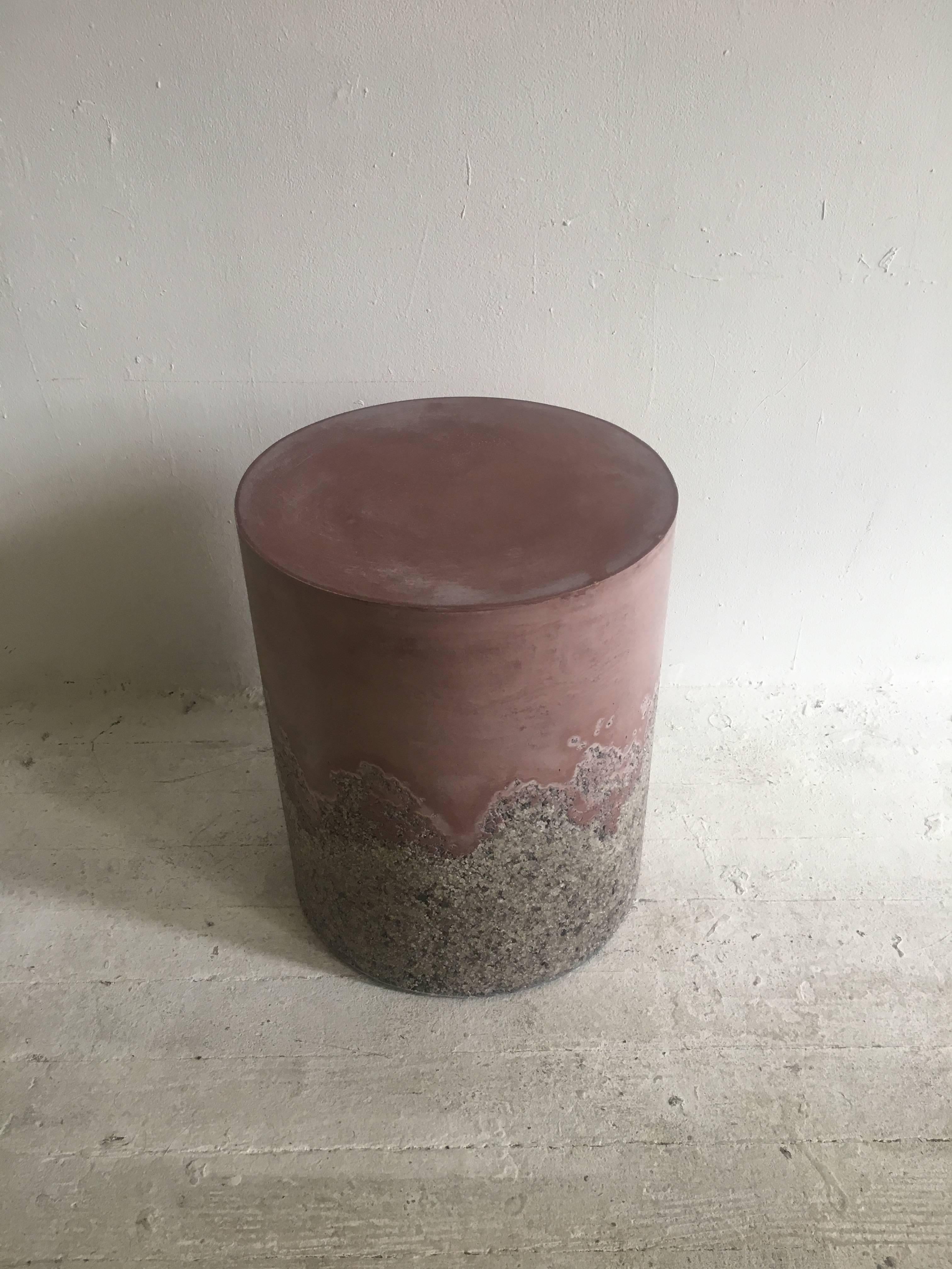 Handmade Grey Agate and Burgundy Plaster Drum, Side Table by Samuel Amoia In New Condition For Sale In New York, NY