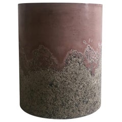 Handmade Grey Agate and Burgundy Plaster Drum, Side Table by Samuel Amoia