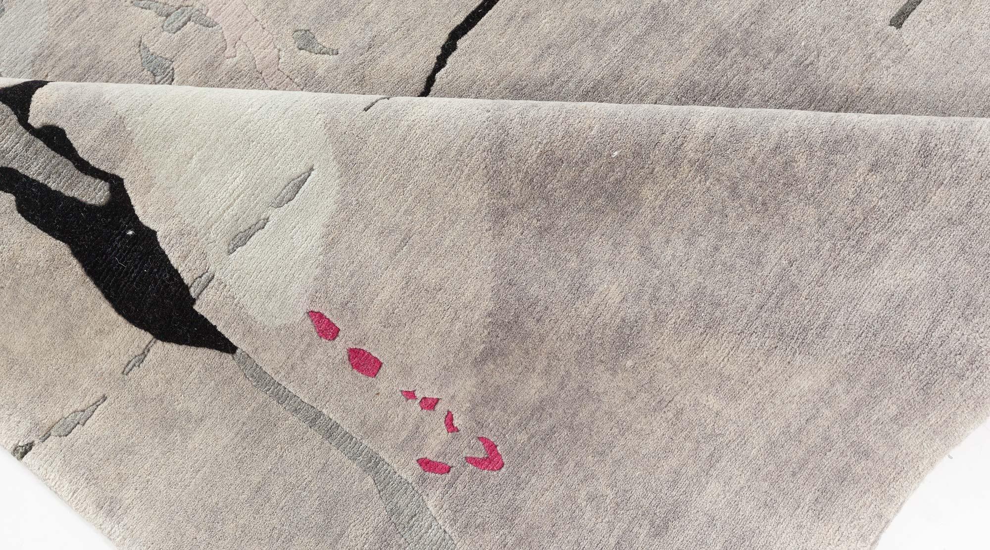 Handgefertigter grauer, elfenbeinfarbener, rosafarbener Splatter-Teppich von Eskayel für Doris Leslie Blau (Moderne) im Angebot