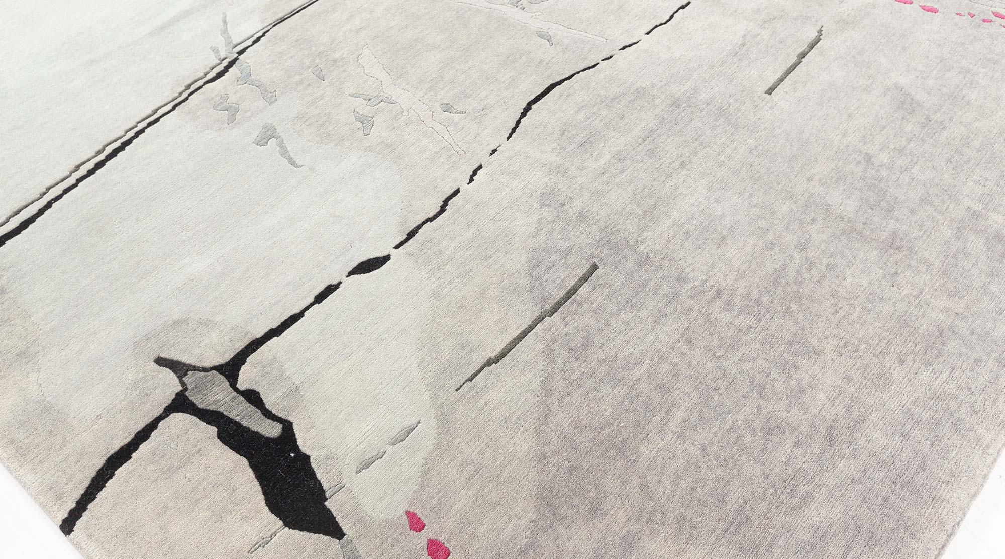 Moderne Tapis gris, ivoire et rose à éclaboussures fait à la main par Eskayel pour Doris Leslie Blau en vente