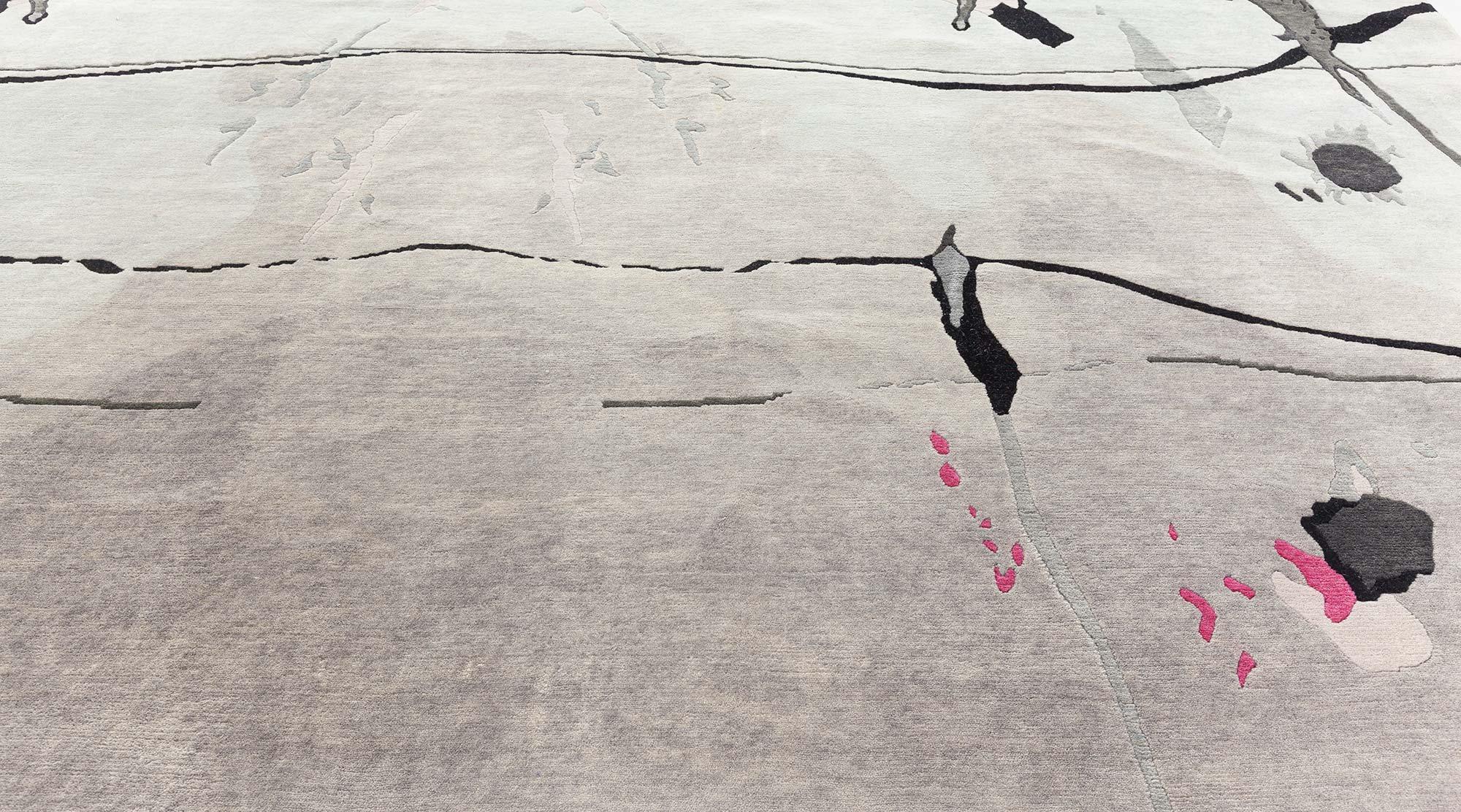 Handmade Grey, Ivory, Pink Splatter Rug by Eskayel for Doris Leslie Blau In New Condition For Sale In New York, NY