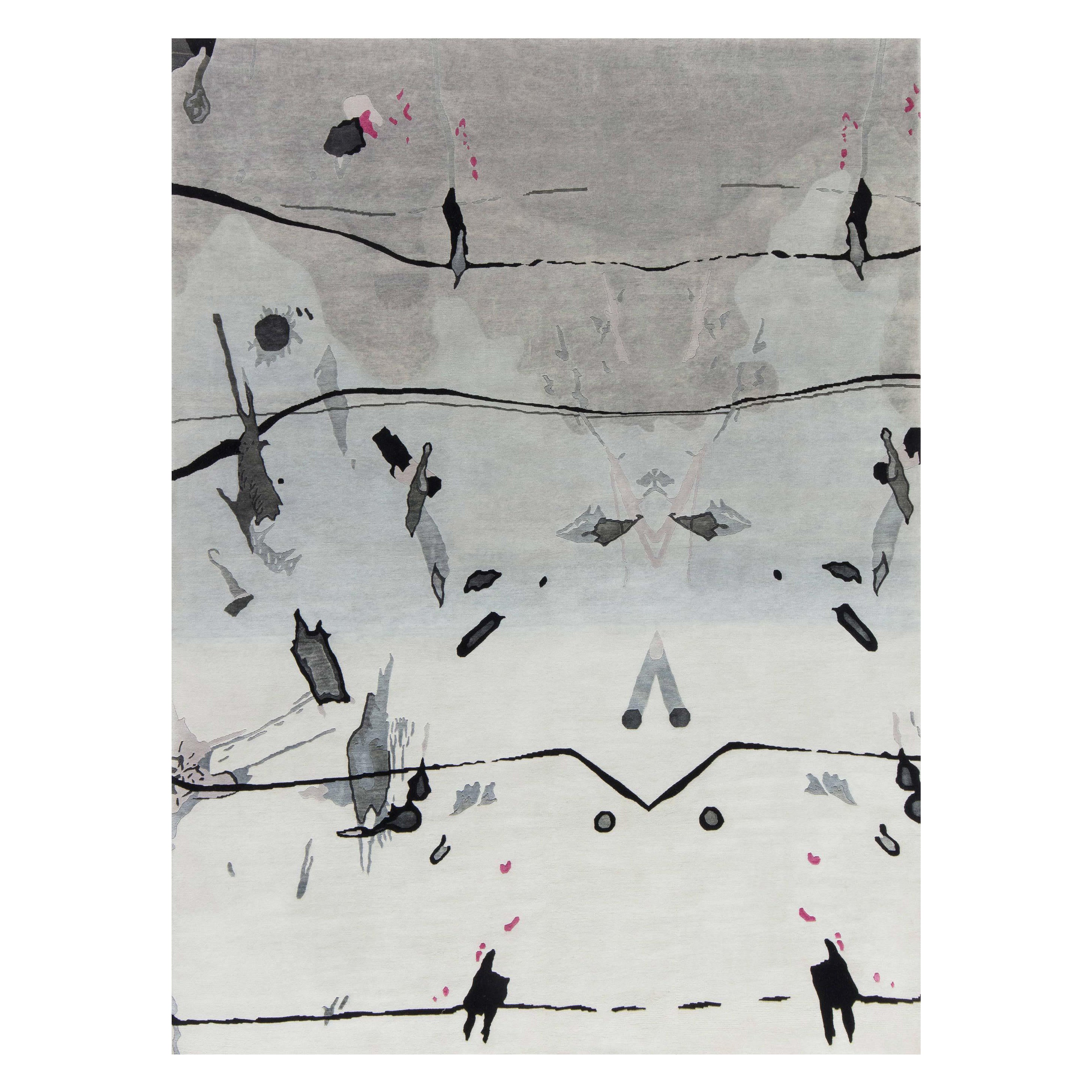 Handmade Grey, Ivory, Pink Splatter Rug by Eskayel for Doris Leslie Blau