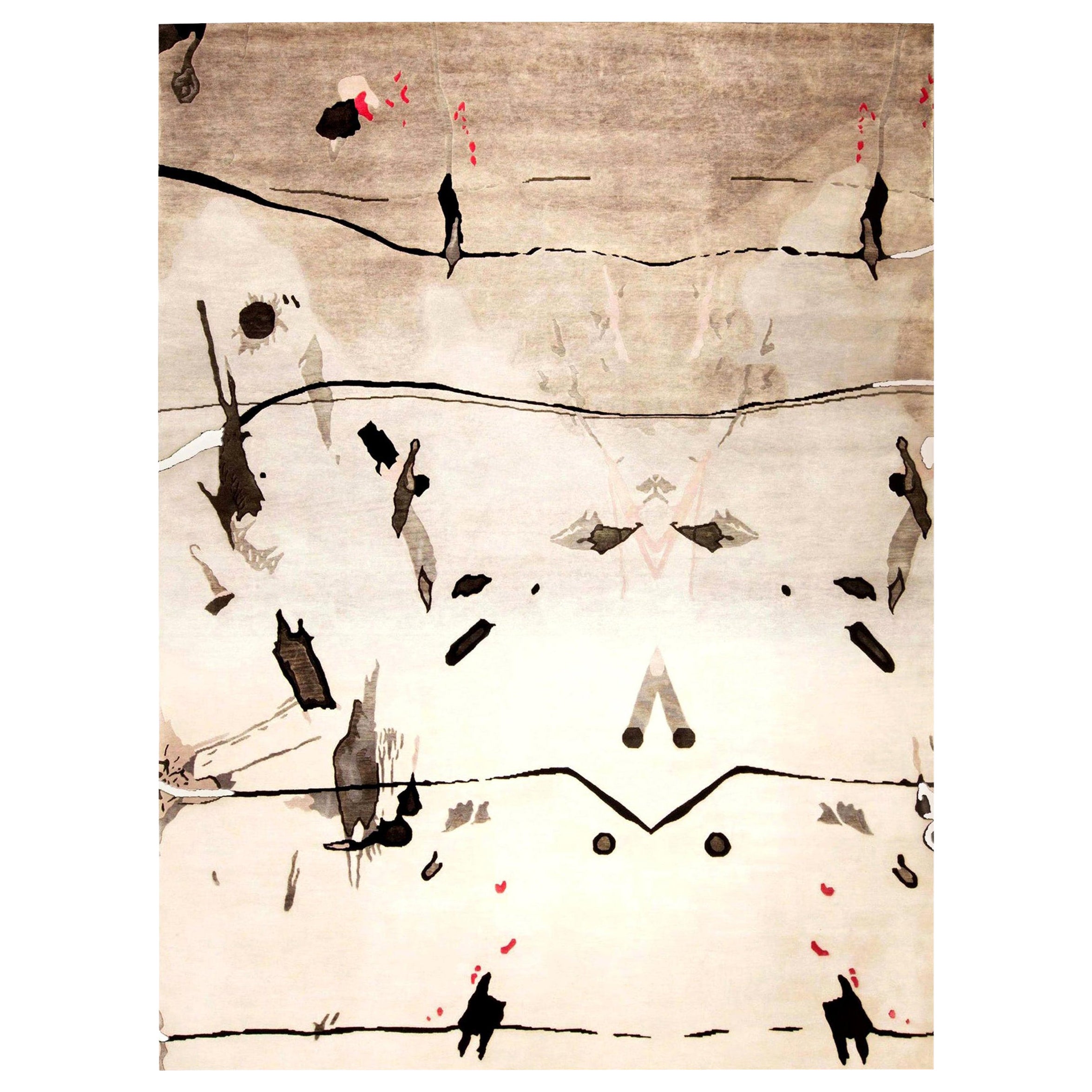 Handgefertigter grauer, elfenbeinfarbener, rosafarbener Splatter-Teppich von Eskayel für Doris Leslie Blau im Angebot