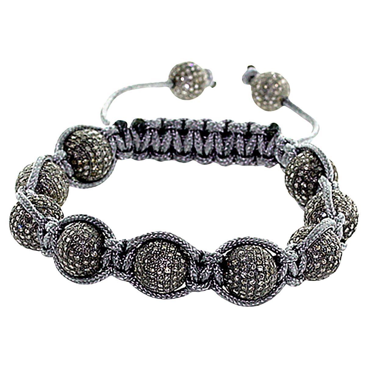 Handmade Grey Pave Bead Macrame Adjustable Bracelet