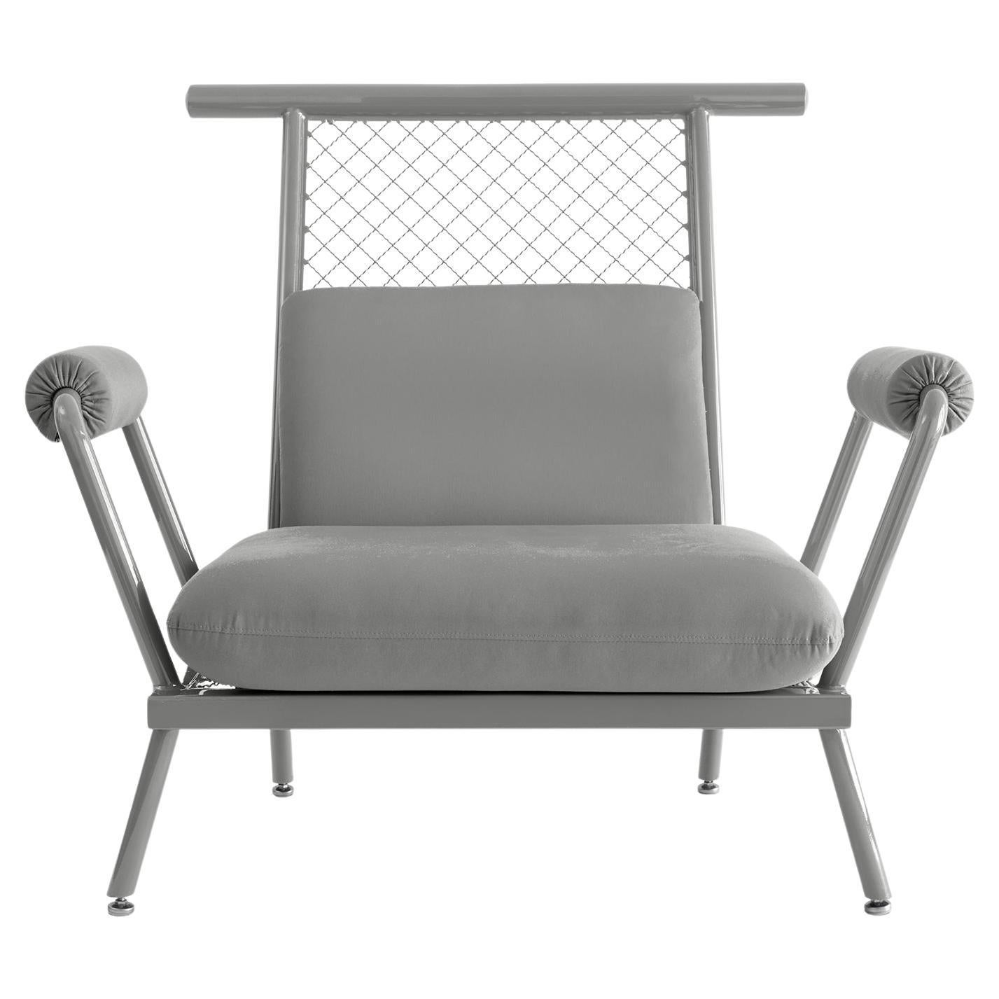 Handgefertigter PK6-Sessel in Grau mit Kohlenstoffstahlstruktur und Metallnetz von Paulo Kobylka im Angebot