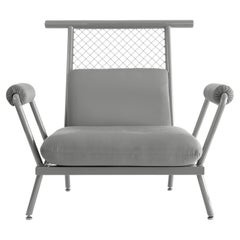 Fauteuil PK6 gris en structure d'acier au carbone et maille métallique fait à la main par Paulo Kobylka