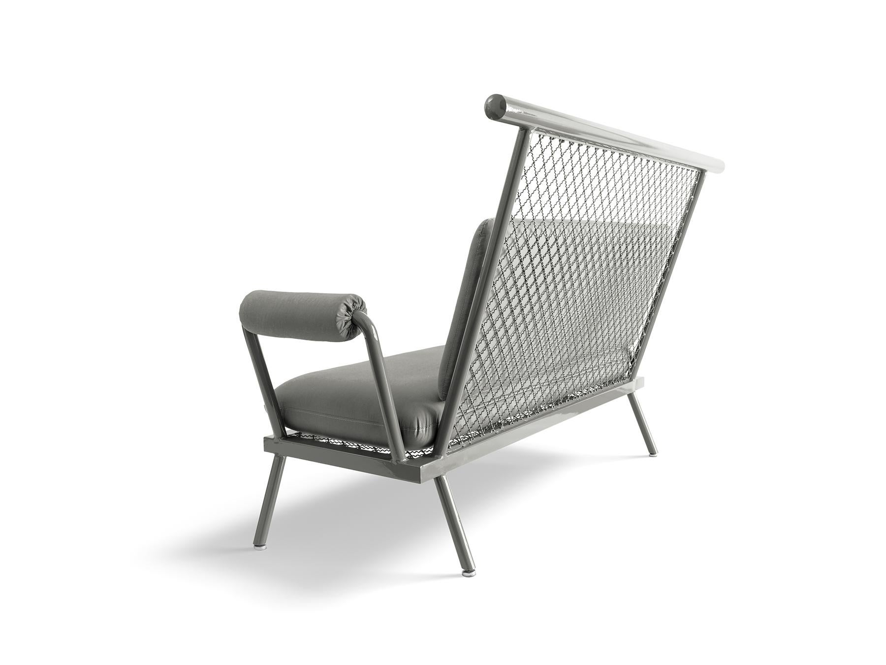 Brazilian Handmade Grey PK7 Sofa, Carbon Steel Structure and Metal Mesh by Paulo Kobylka For Sale