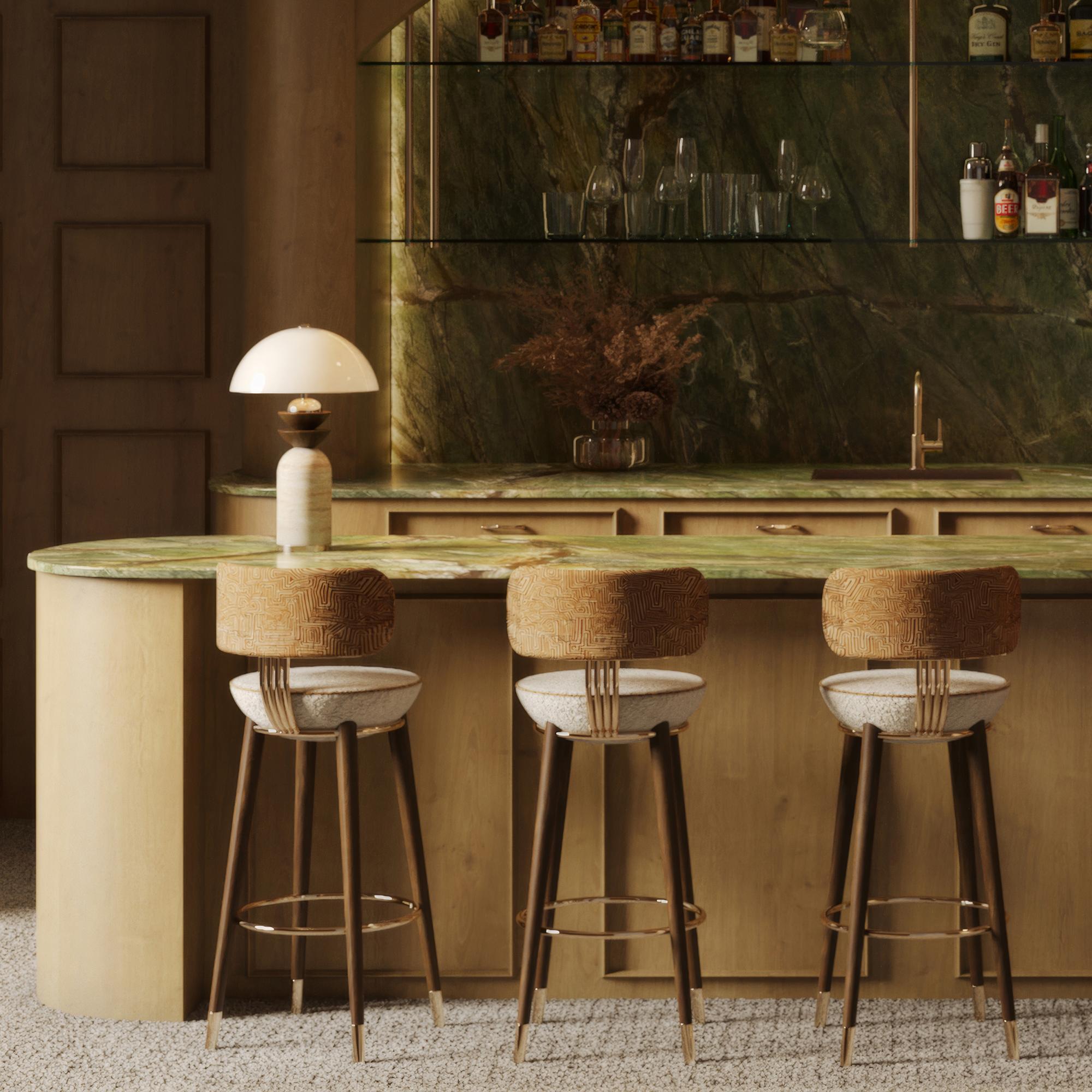 Organic Modern Handmade Gustav Table Lamp in Travertine & Sculptural Walnut by Nolita Harbour For Sale