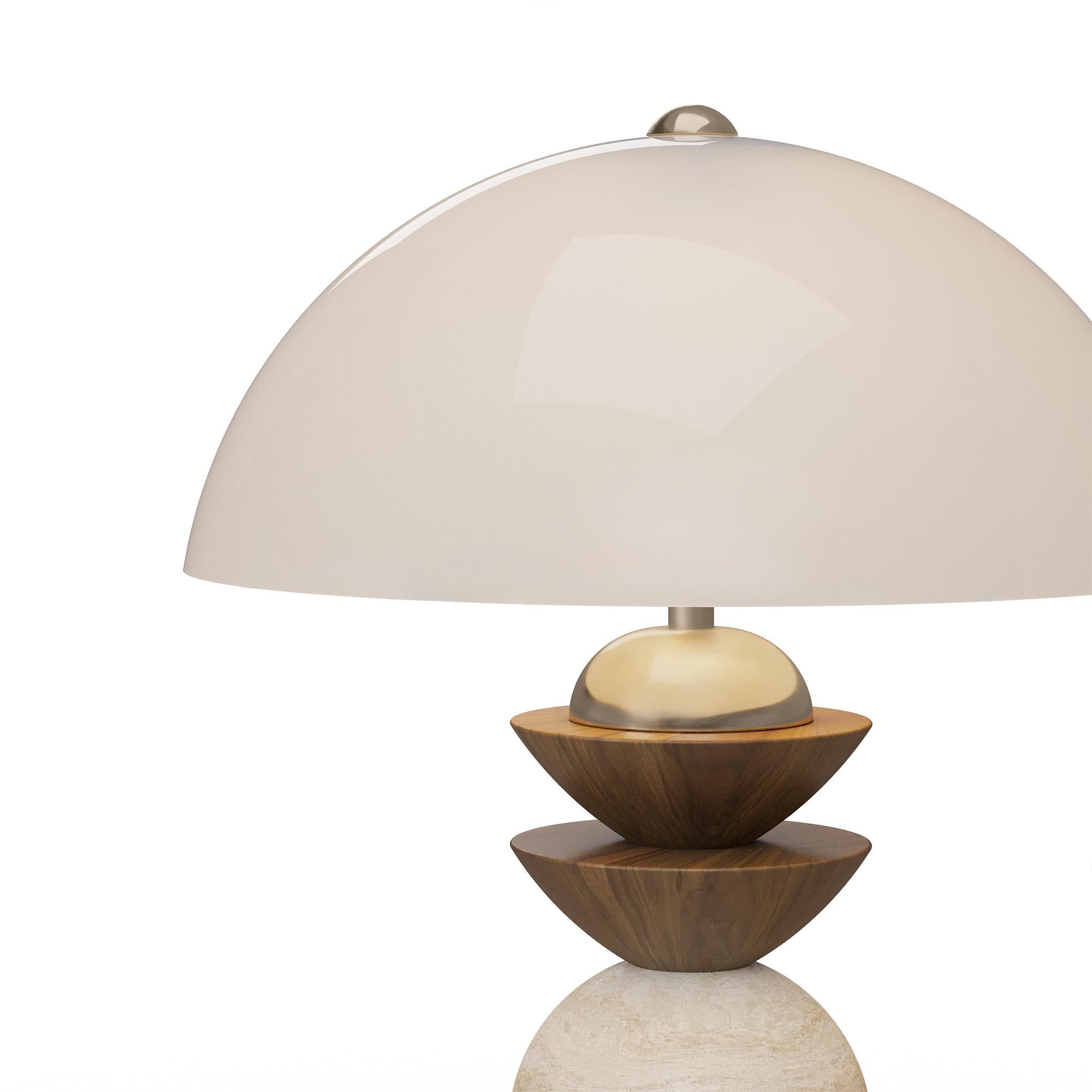 Portuguese Handmade Gustav Table Lamp in Travertine & Sculptural Walnut by Nolita Harbour For Sale