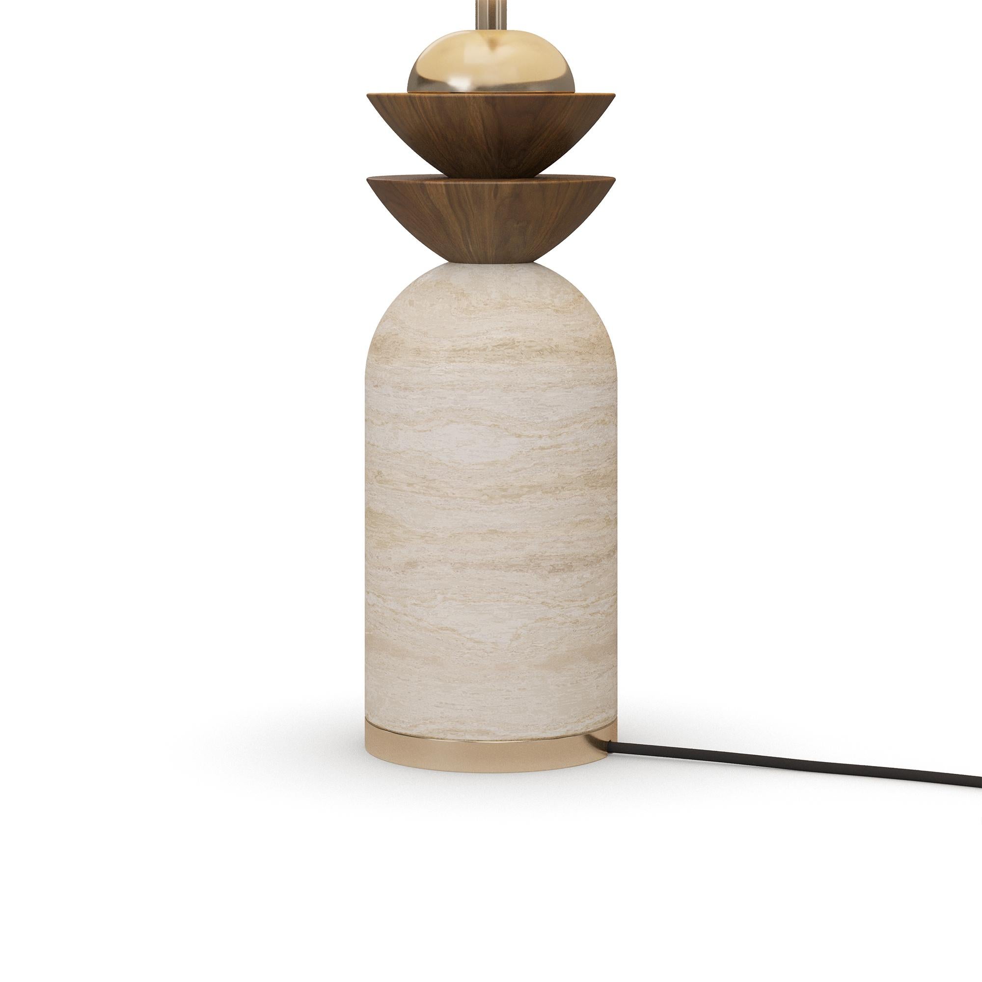 Hand-Crafted Handmade Gustav Table Lamp in Travertine & Sculptural Walnut by Nolita Harbour For Sale