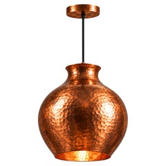 Handmade Hammered Solid Copper Cántaro Vessel Pendant Light, Nayarit Mexico